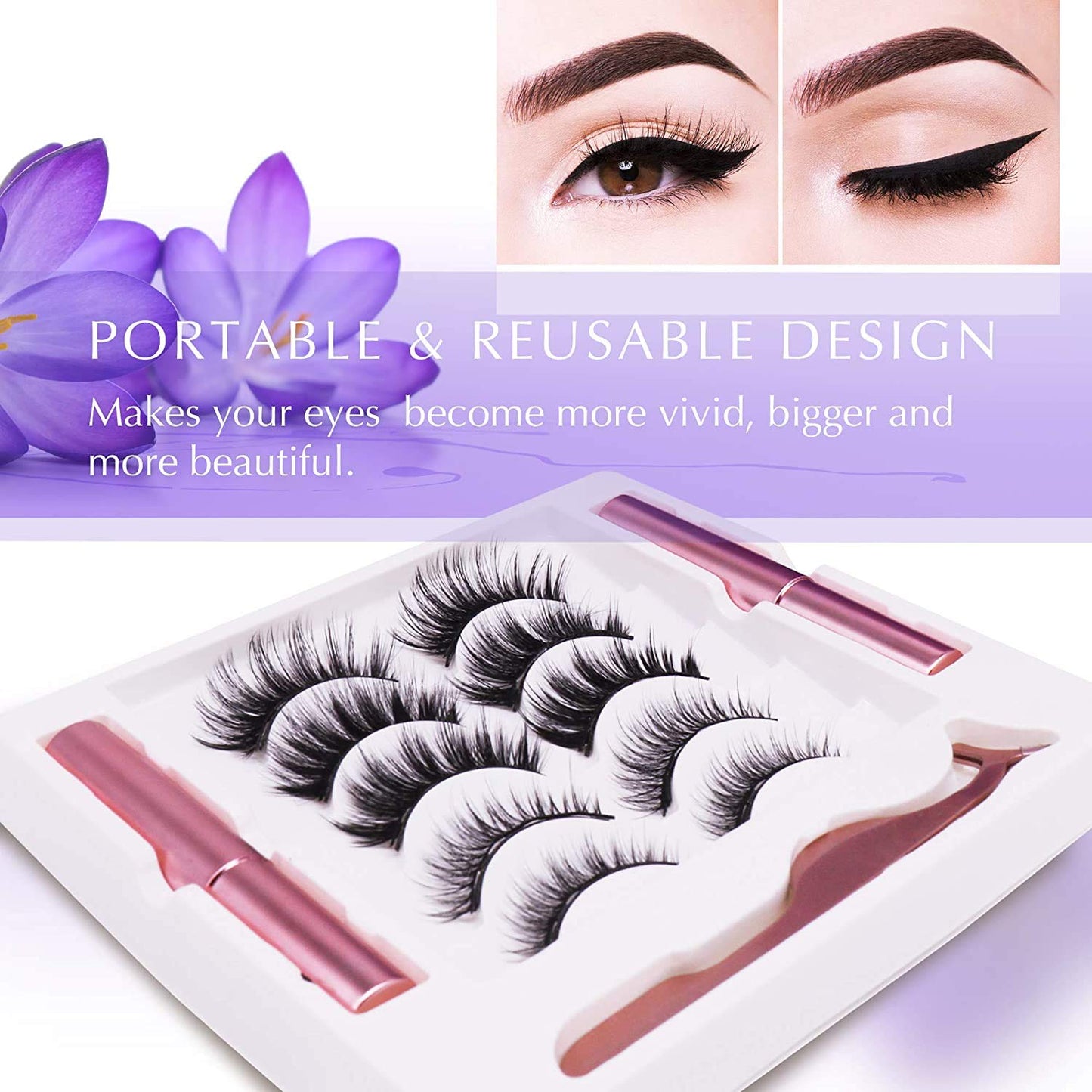 Magnetic Eyelashes with Applicator: 5 Pairs Reusable Natural & Glam Lashes, Lightweight Magnetic Liner, Beginner-Friendly, No Glue Needed, Waterproof Beauty & Personal Care Arishine