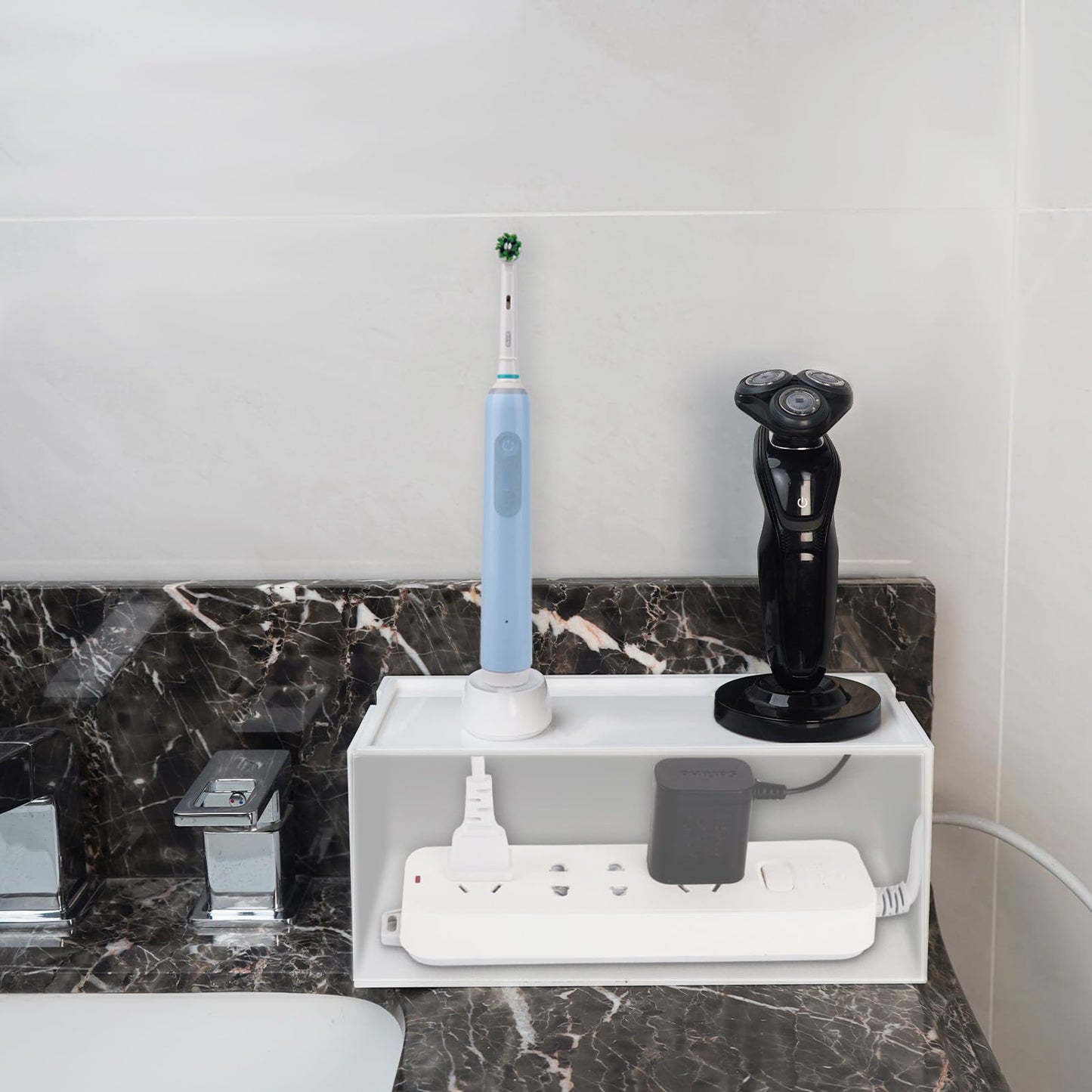 Linkidea Bathroom Cable Organizer Box for Electric Toothbrush & Razor Chargers, Cord Hider Storage Case, Countertop Clutter-Free Vanity Organizer Beauty and Personal Care Linkidea
