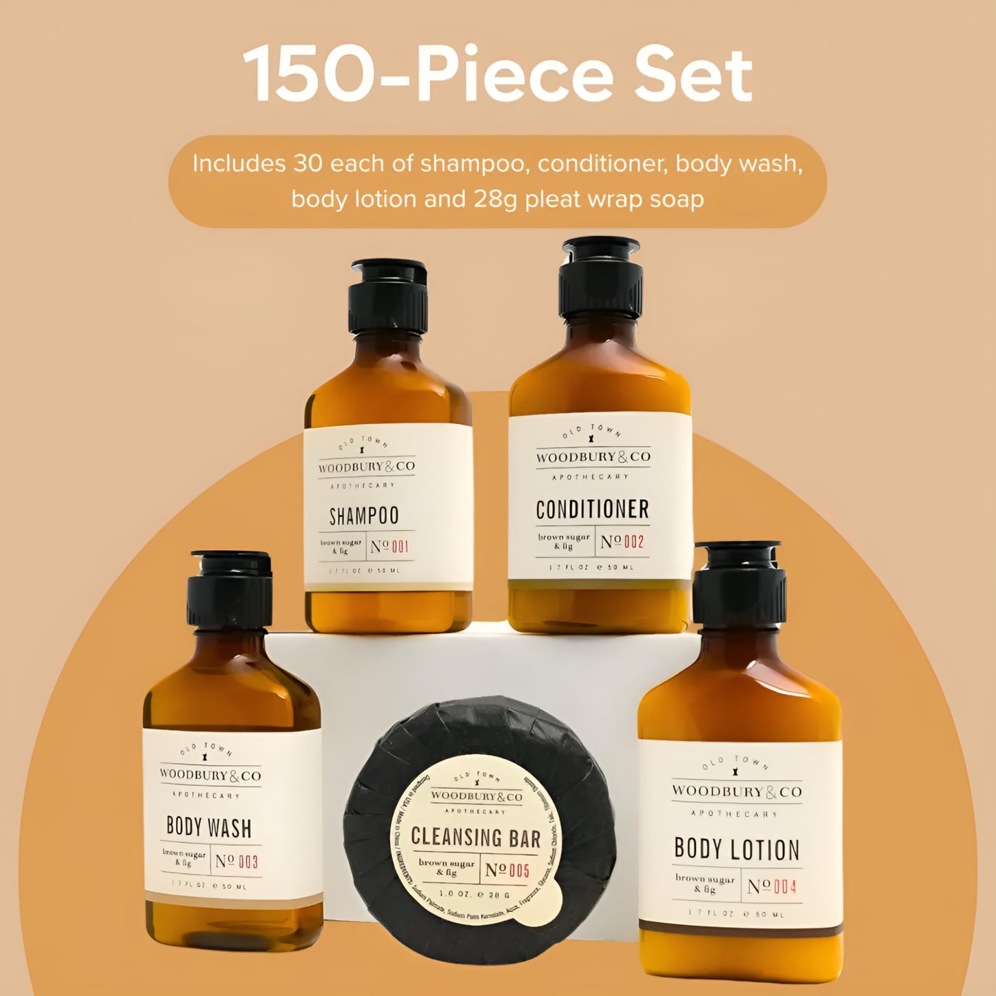 WOODBURY & CO Travel Size Shampoo Conditioner Body Wash Lotion & Soap (150 PK, 1.7 oz each), Guest Bathroom Essentials Toiletries Airbnb Bulk Mini Beauty & Personal Care HOTEL EMPORIUM, INC.