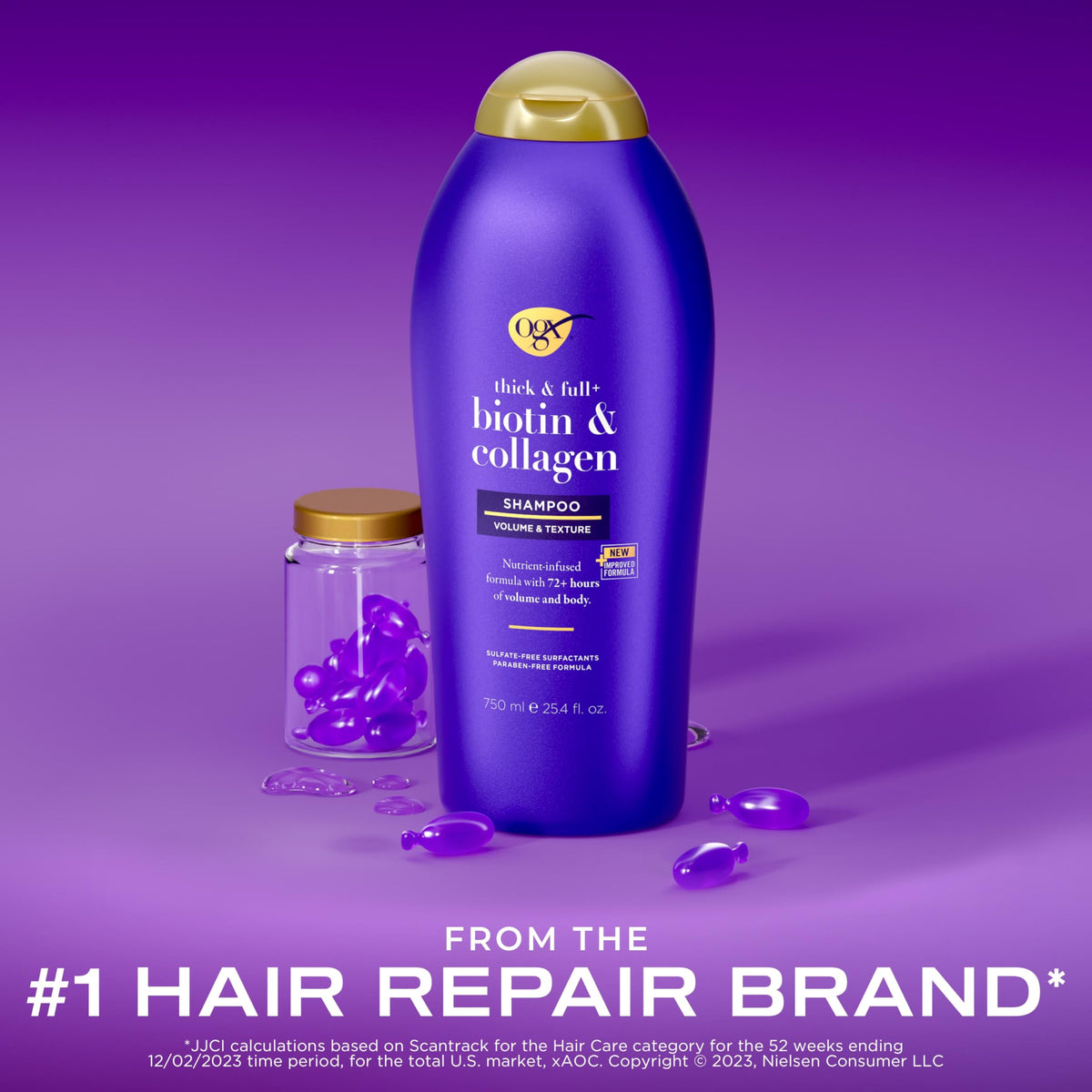 OGX Thick & Full + Biotin & Collagen Volumizing Shampoo, Nutrient-Infused Hair Shampoo with Vitamin B7 Biotin Gives Hair Volume & Body for 72+ Hours Beauty & Personal Care OGX