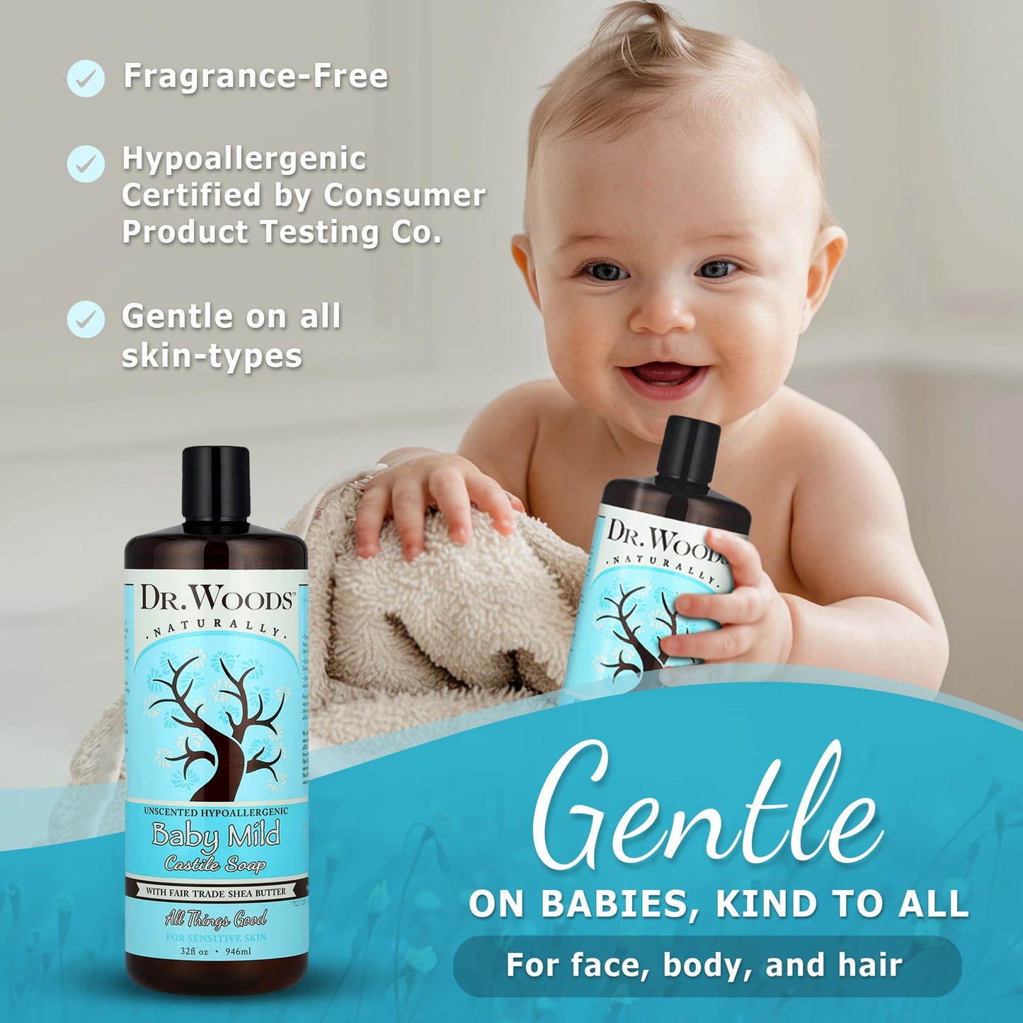 Dr. Woods Unscented Baby Mild Liquid Castile Soap - Gentle Cleanser Made with Organic Shea Butter, Natural Soap for Sensitive Skin, Paraben, Sulfate Beauty & Personal Care Dr. Woods