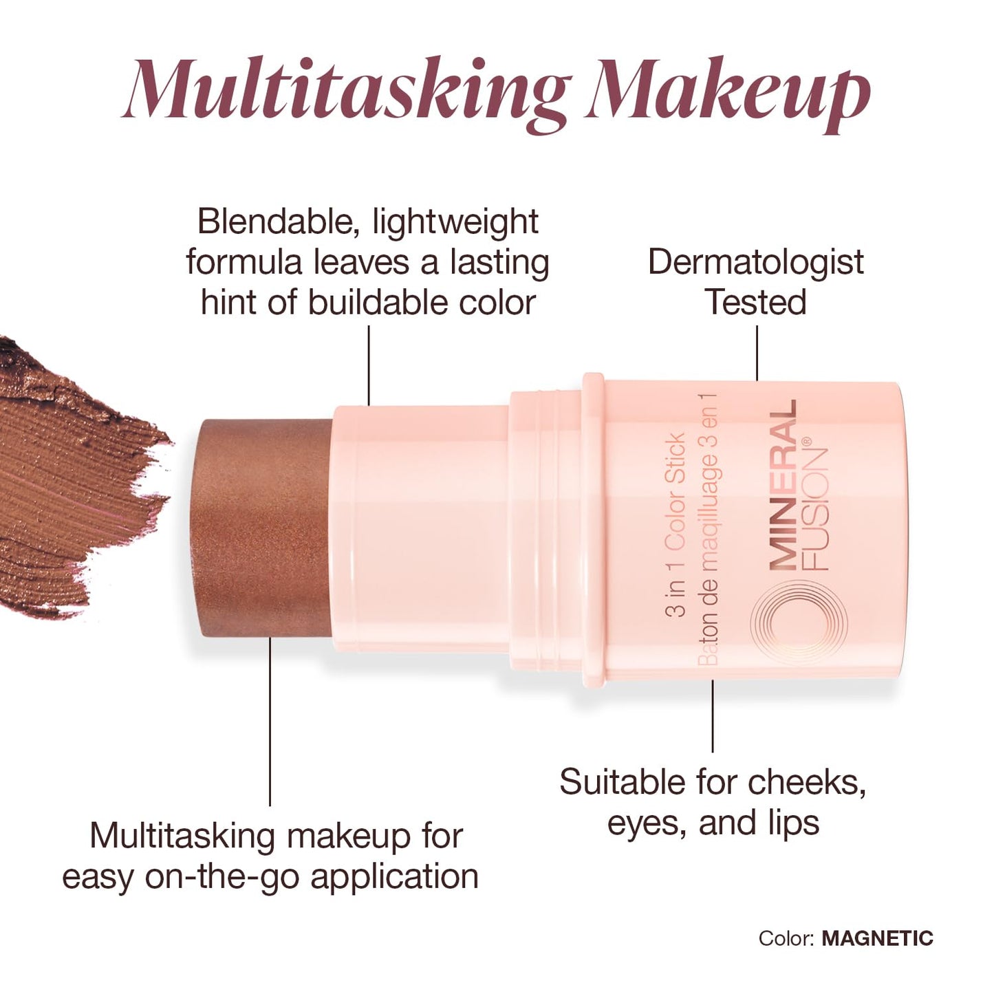 Mineral Fusion 3-in-1 Color Stick - Nourishing Cream Tint for Cheek, Lip and Eye - Blendable, Lightweight Coverage - Travel Friendly, Hypoallergenic Beauty & Personal Care Mineral Fusion