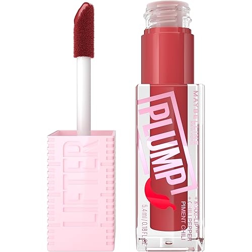 MAYBELLINE Lifter Gloss Lifter Plump, Plumping Lip Gloss with Chili Pepper and 5% Maxi-Lip, Hot Chili, Terracotta Red Cream, 1 Count Beauty & Personal Care MAYBELLINE