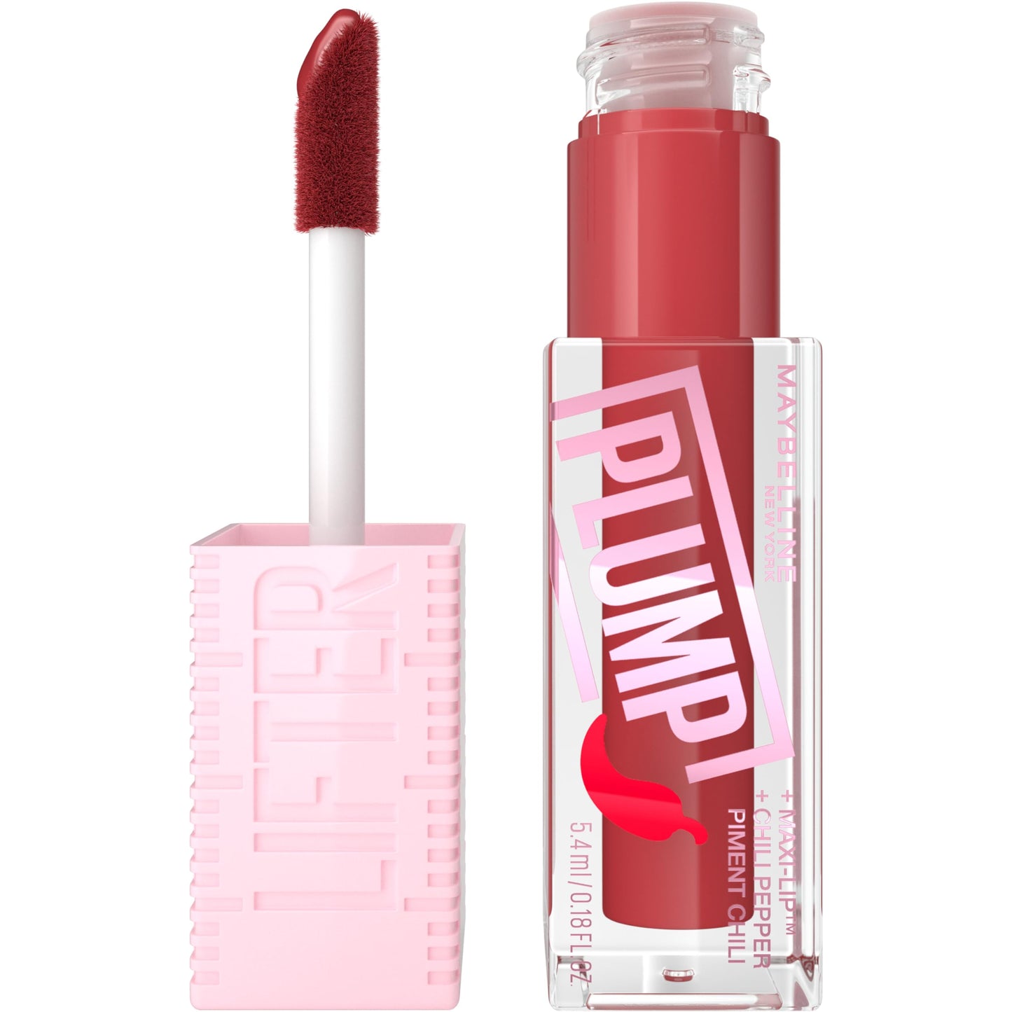 MAYBELLINE Lifter Gloss Lifter Plump, Plumping Lip Gloss with Chili Pepper and 5% Maxi-Lip, Hot Chili, Terracotta Red Cream, 1 Count Beauty & Personal Care MAYBELLINE