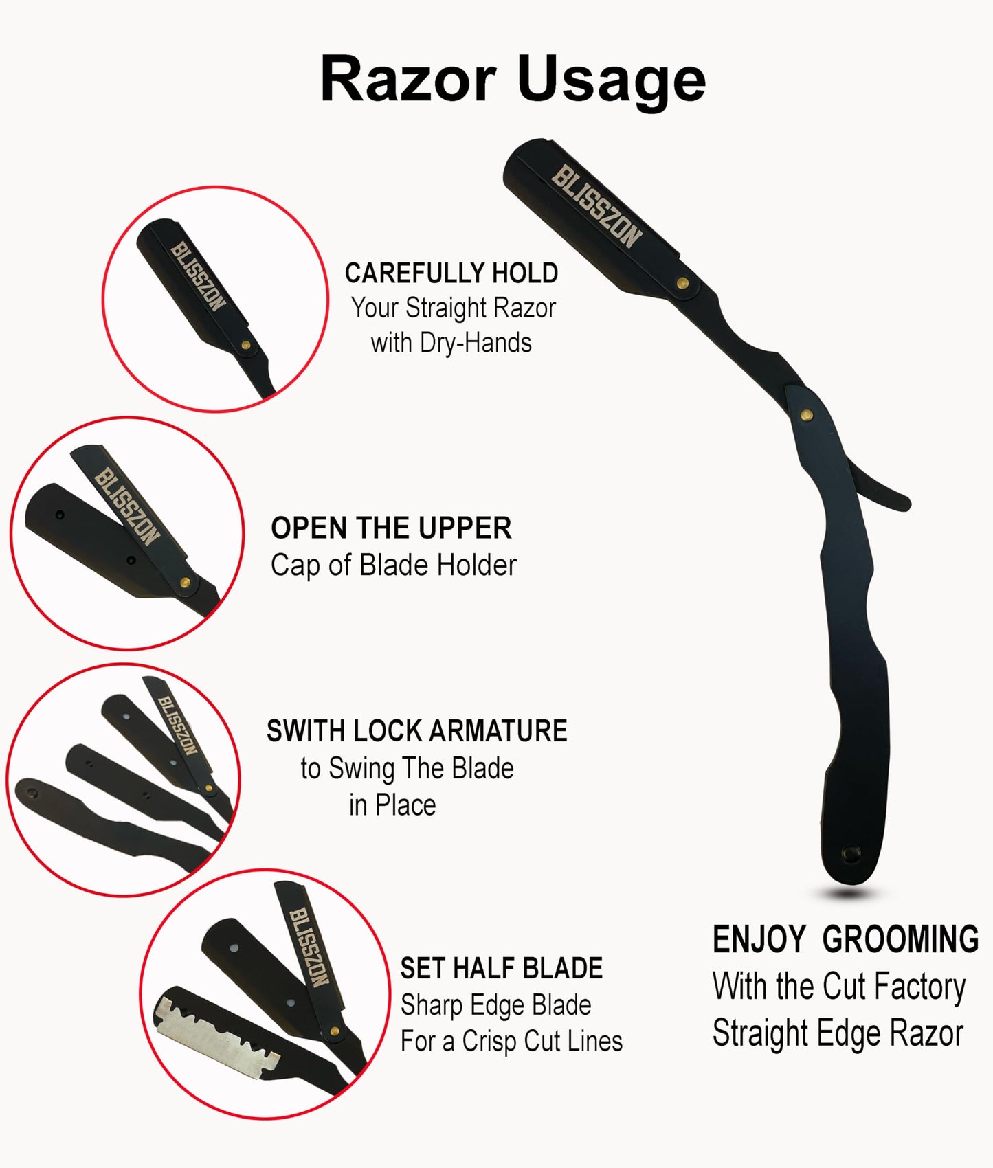 BLISSZON Barber Straight Razor-Premium Quality Satinless Steel Barber Shaving Razors for Men with Leather Pouch &10 Single Edge Blades Beauty and Personal Care BLISSZON