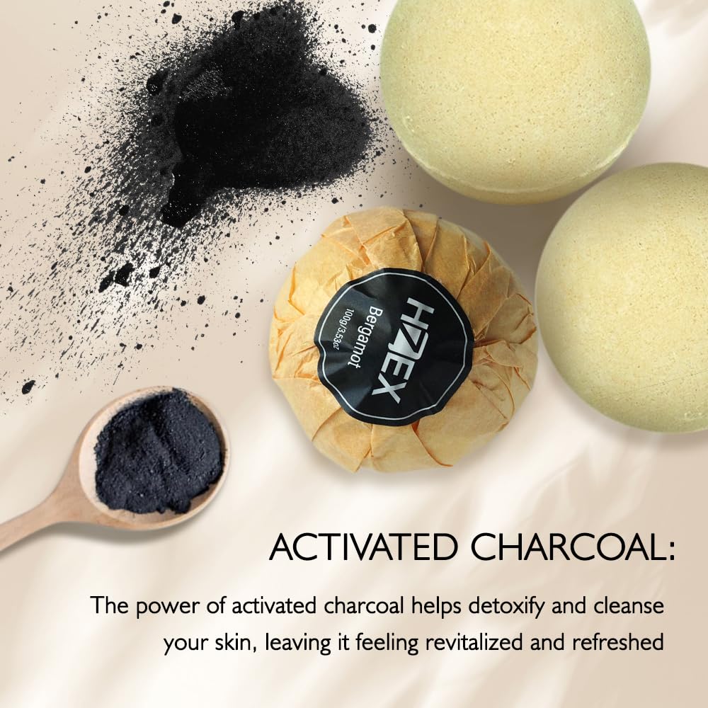 HZEX Charcoal Activated Bath Bombs for Men - Detox with Handmade Organic 6 Pack Bath Bomb Set, up to 3 Scents (Sandalwood, Bergamot, Ocean) Beauty and Personal Care HZEX
