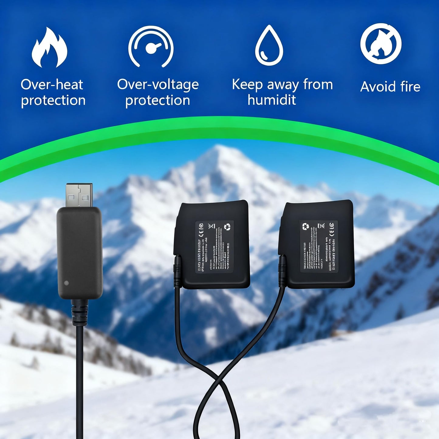USB-DC Dual Port Power Cord Charger Compatible with Heated Gloves Socks Hats Mittens Heating Pad and 7.4V SWB01 SWB03 3500mAh Rechargable Lithium Beauty and Personal Care SLLEA