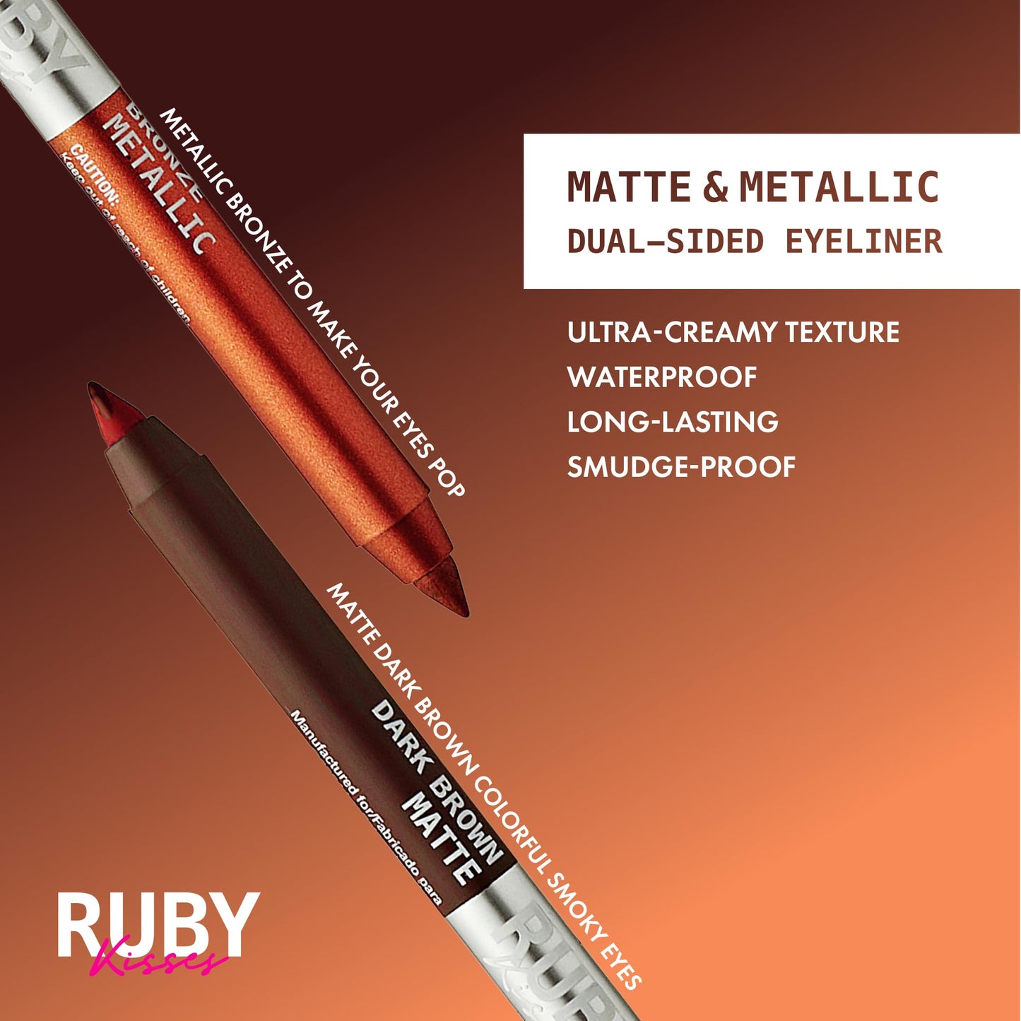Ruby Kisses Waterproof Matte & Metallic Duo Eyeliner - Dual-Ended Smudge-Proof Pencil for Precision & Eyeshadow Multi-use, Long-Lasting, Intense… Beauty & Personal Care Ruby Kisses