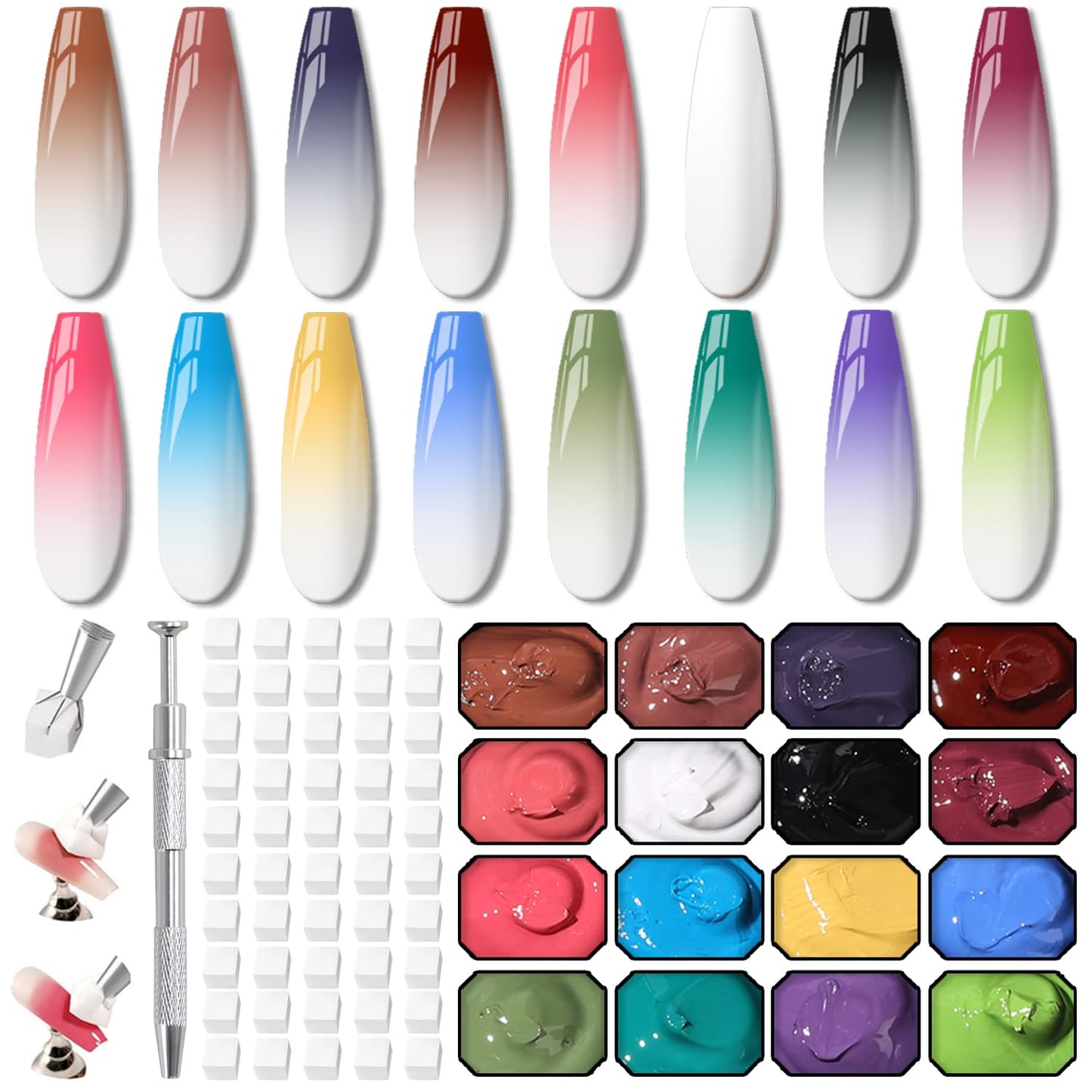 Ombre Gel Polish Palette,16Colors Pat Gel Paint Nail Art Kit Sponge Patting Beauty and Personal Care Karroy