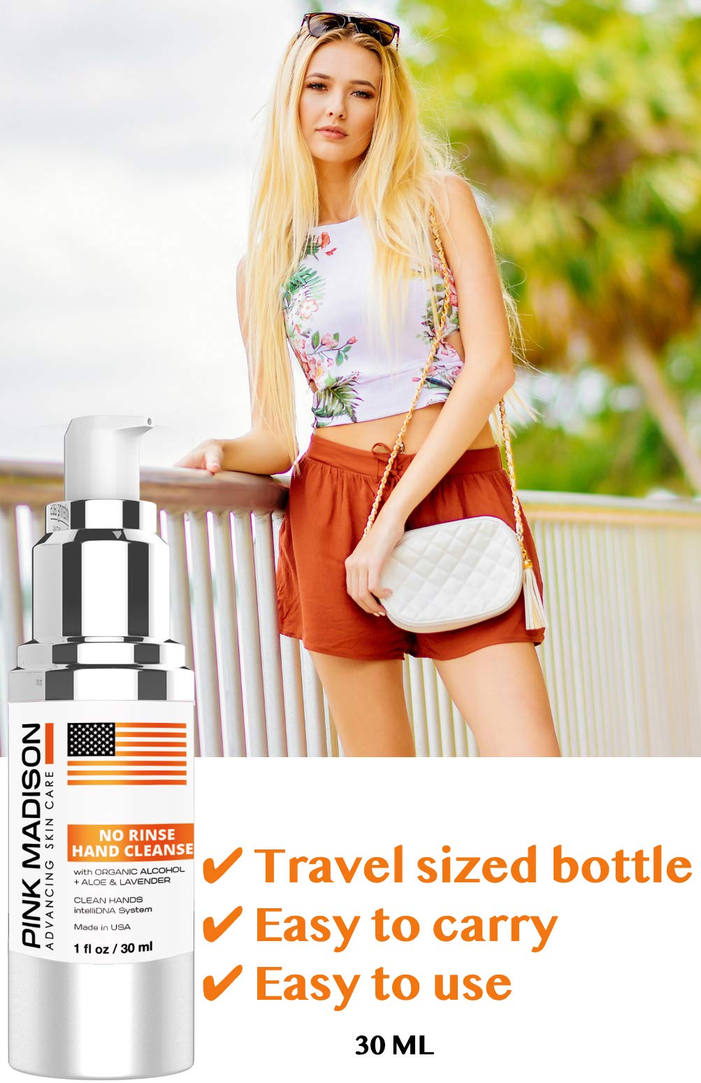 No Rinse Hand Cleanser Gel. Infused with Lavender, Aloe, Organic Alcohol. 1 OZ Travel Pack Beauty & Personal Care Pink Madison