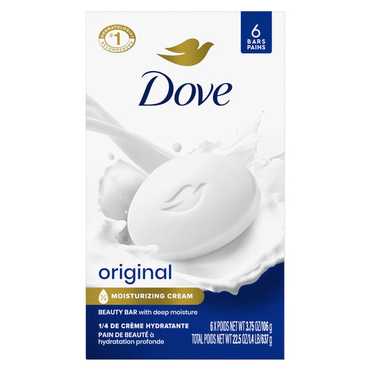 Dove Beauty Bar Soap Original, 6 Bars for Soft, Smooth Skin, with 1/4 Moisturizing Cream 3.75 oz Beauty & Personal Care Dove