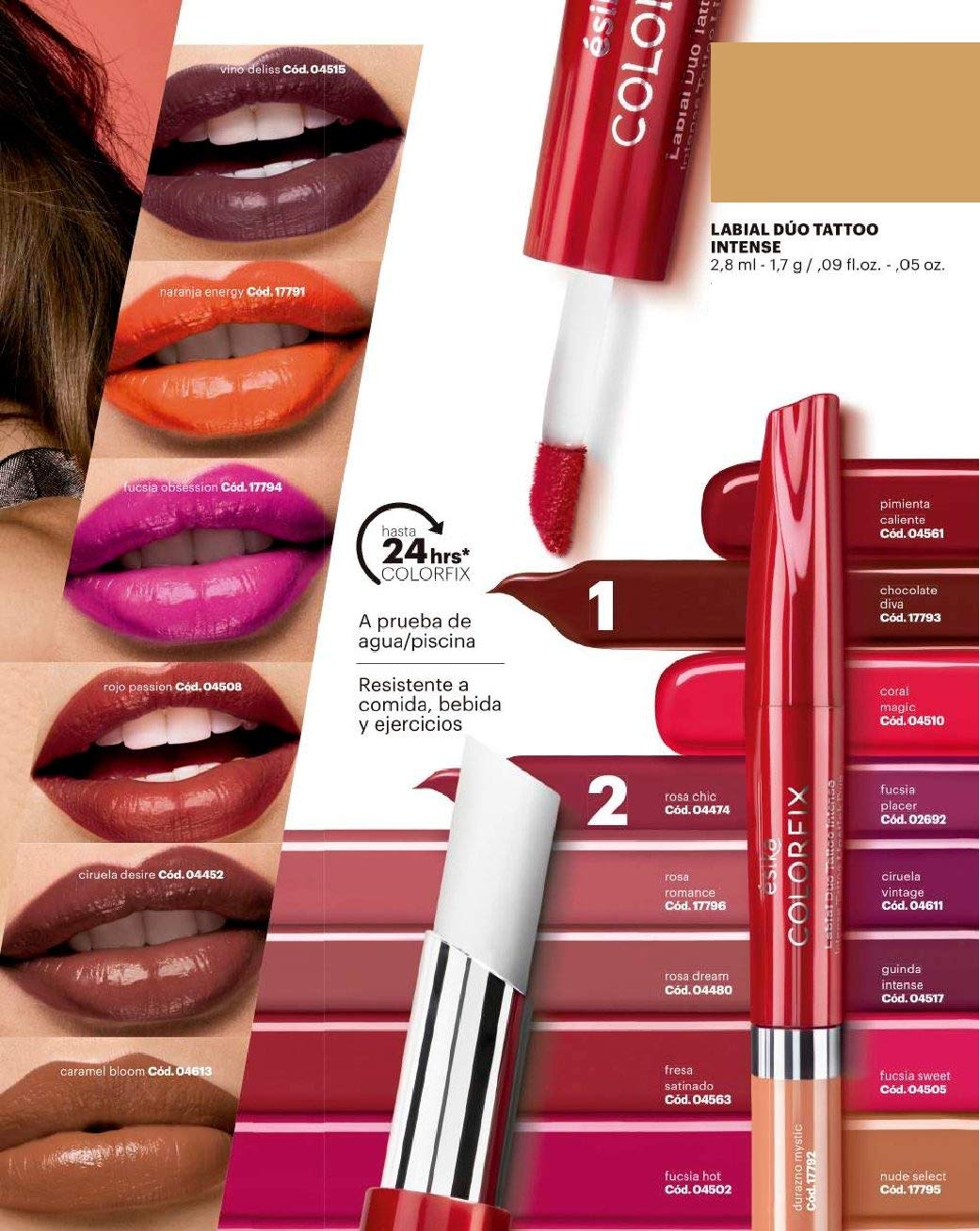 Esika Colorfix Duo Tattoo Intense Lipstick, 24 Hrs Long Lasting High Color Load, Color: Rosa Chic Beauty & Personal Care Esika L'Bel