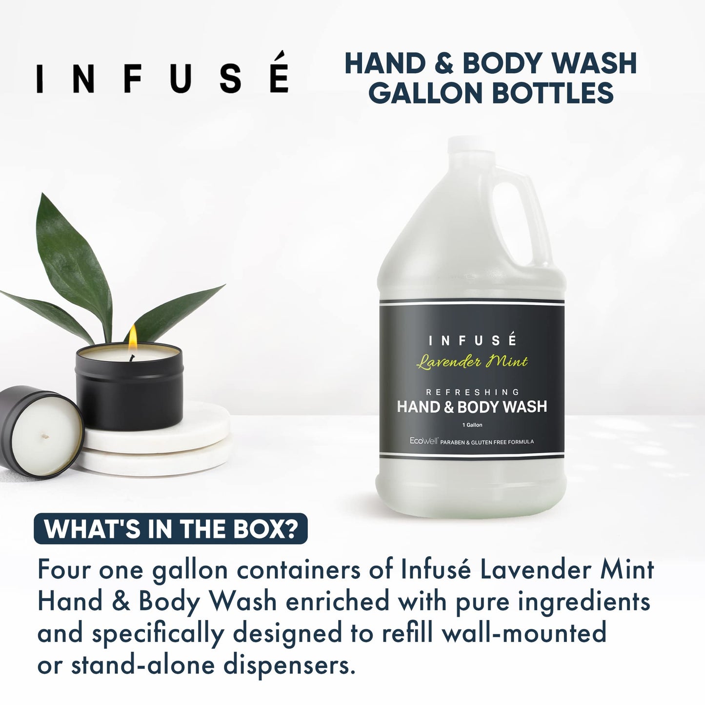 Infuse Hotel Hand & Body Wash | 1 Gallon | For Hospitality & Vacation Rentals to Refill Dispensers | (4 Gallons) Beauty & Personal Care INFUSÉ