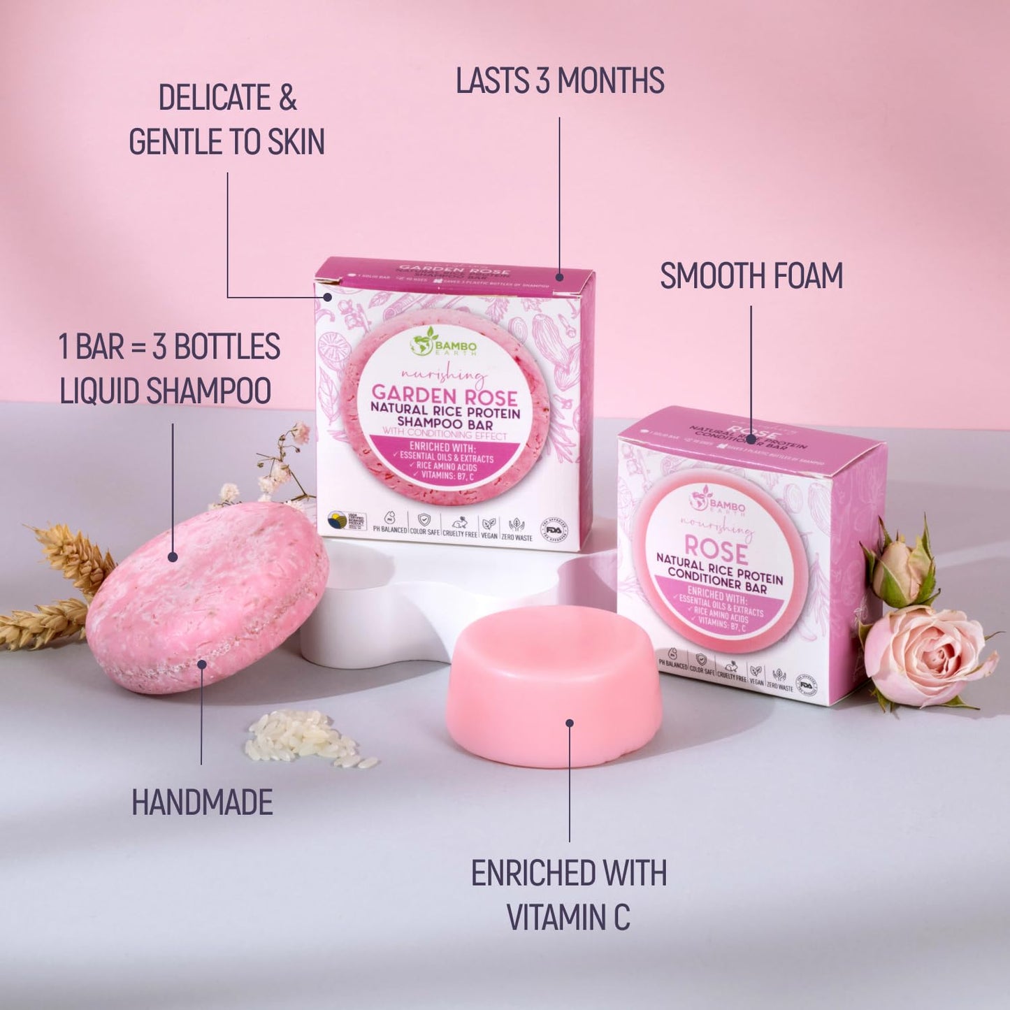 Solid Rice Protein Water Shampoo & Conditioner Hair Soap - Shampoo and Conditioner Bars For Hair With All Natural Plant Based Essential Oils And Zero Beauty & Personal Care BAMBOEARTH
