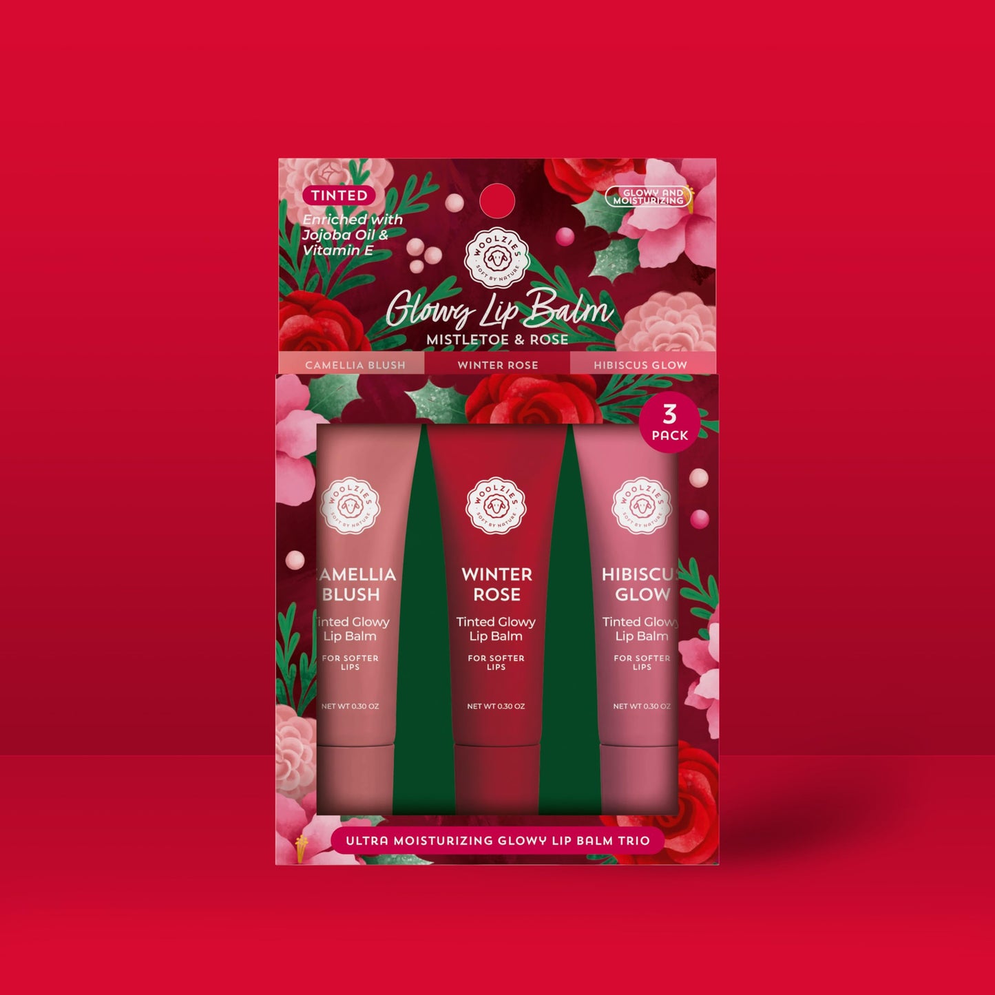 Tinted Glowy Lip Balm Trio - Natural Hydrating Lip Care Set with Vitamin E, Cocoa Butter & Jojoba Oil - Moisturizing, Vegan, Cruelty-Free Lip Balms Beauty and Personal Care Woolzies