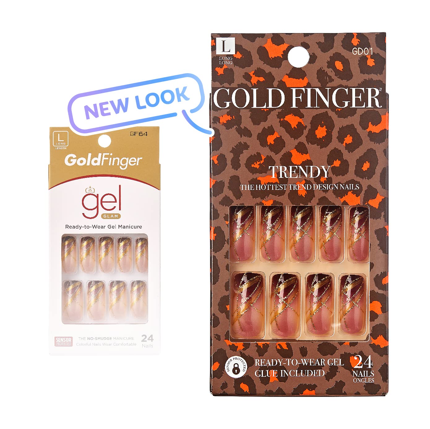 Gold Finger Gel Glam Press on Nail Dark Brown Glitter French Full Cover Luxurious Design, Square shape, Medium Length, MIni Glue Included GF64 Beauty & Personal Care KISS