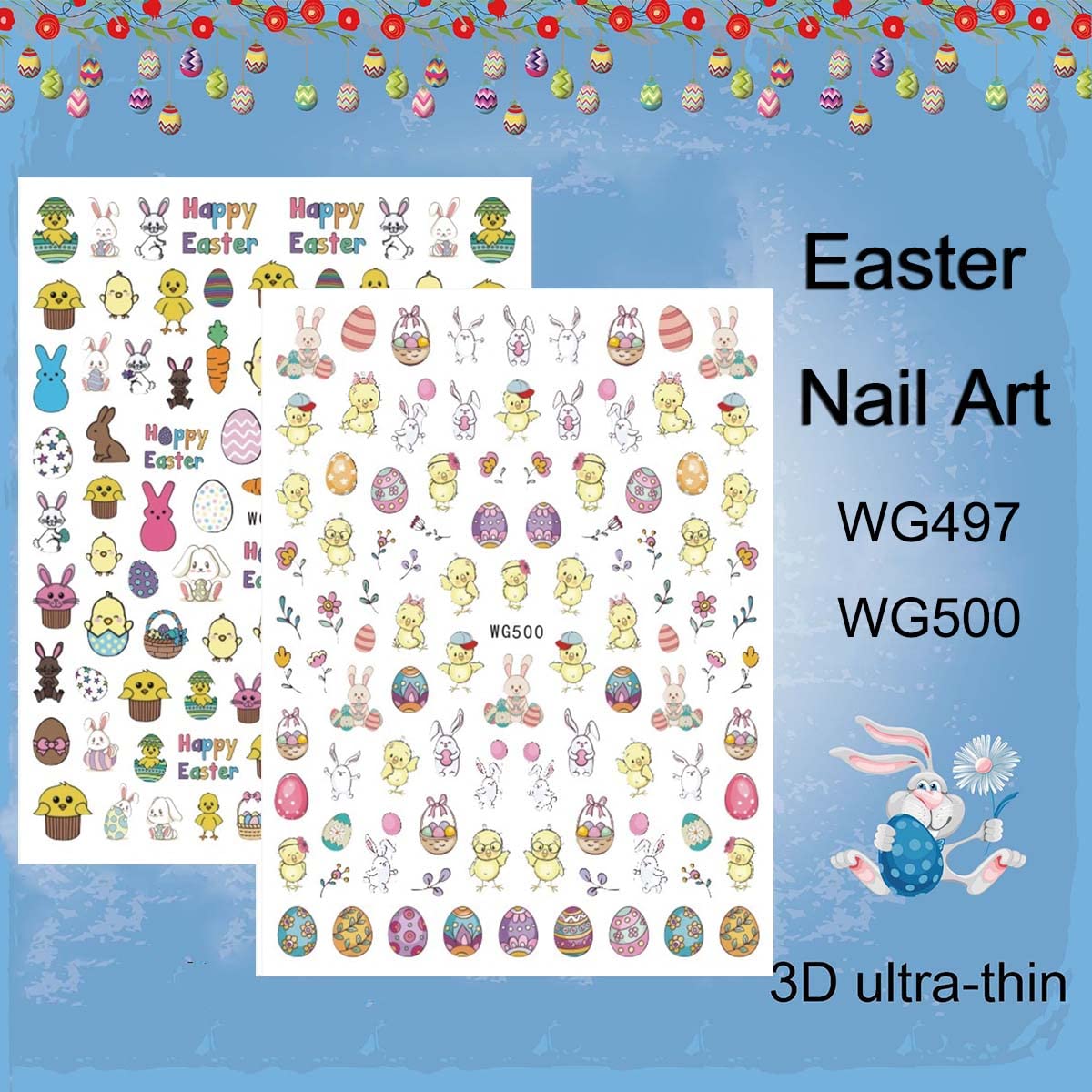 Easter Nail Art Stickers Decals, 3D Self-Adhesive Cartoon Bunny Egg Chicken Nail Decals for Women Girls Easter Day DIY Nail Decoration 6 Sheets Beauty & Personal Care Rhdun