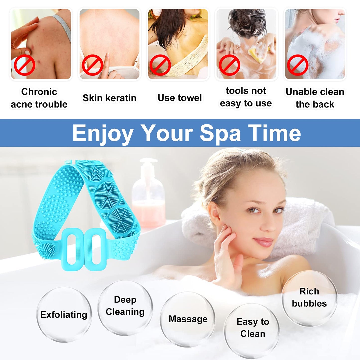 HOPESO Shower Silicone Back Scrubber, Silicone Bath Body Brush, Easy To Clean-Exfoliate, Improve Your Blood Circulation,Silicone Back Scrubber Beauty and Personal Care HOPESO