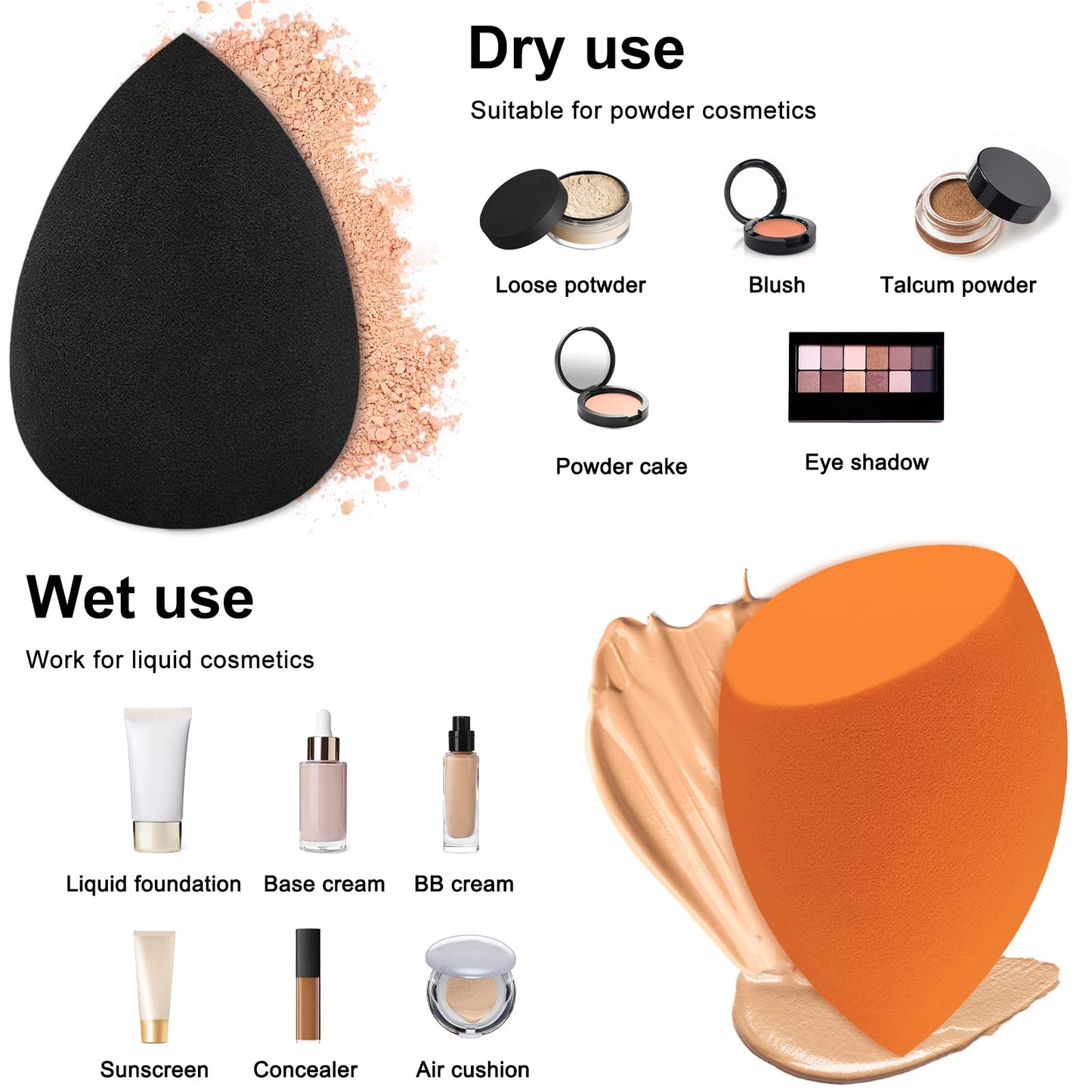 12 Pieces Professional Makeup Sponge Set,Latex Free Flawless Soft Setting Face Puffs,Makeup Blending Sponge Cosmetic Applicator Beauty & Personal Care Scartink