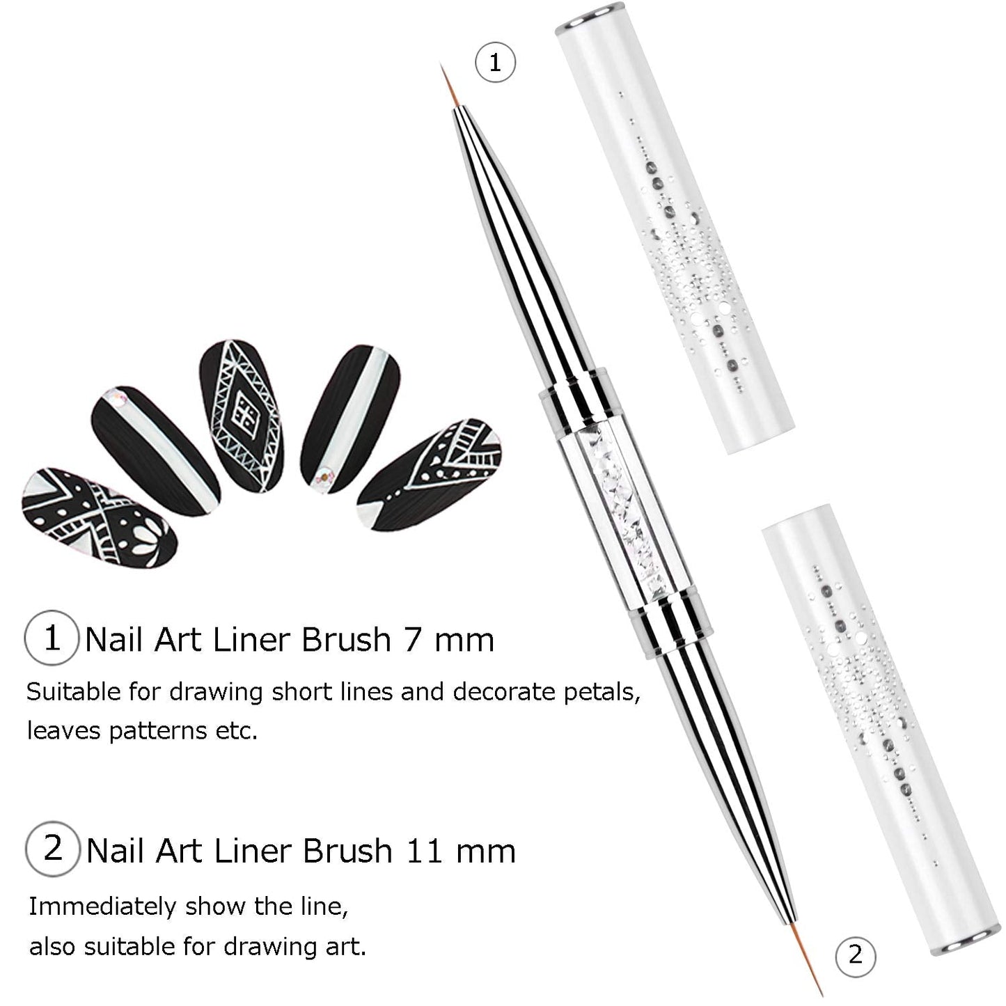 Ycyan 2Pcs Dual-ended Nail Design Brushes Rhinestone Handle UV Gel Nail Brush Set Professional Nail Art Tools Beauty & Personal Care Ycyan