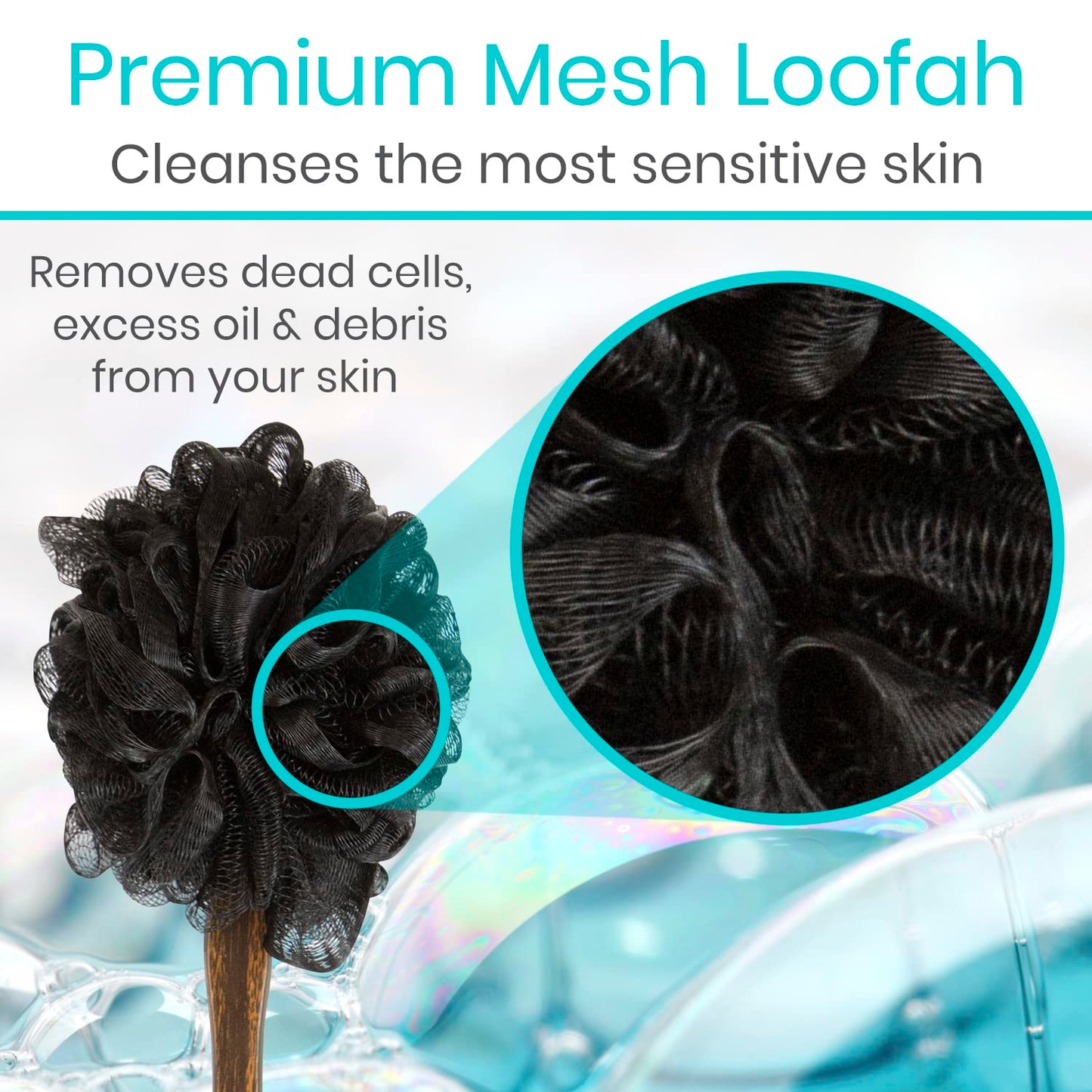 Vive 17” Shower Loofah with Long Handle - Exfoliating Back & Body Scrubber for Men & Women - Luffa Sponge on a Stick for Bathing, Cleaning - Includes Beauty & Personal Care Vive
