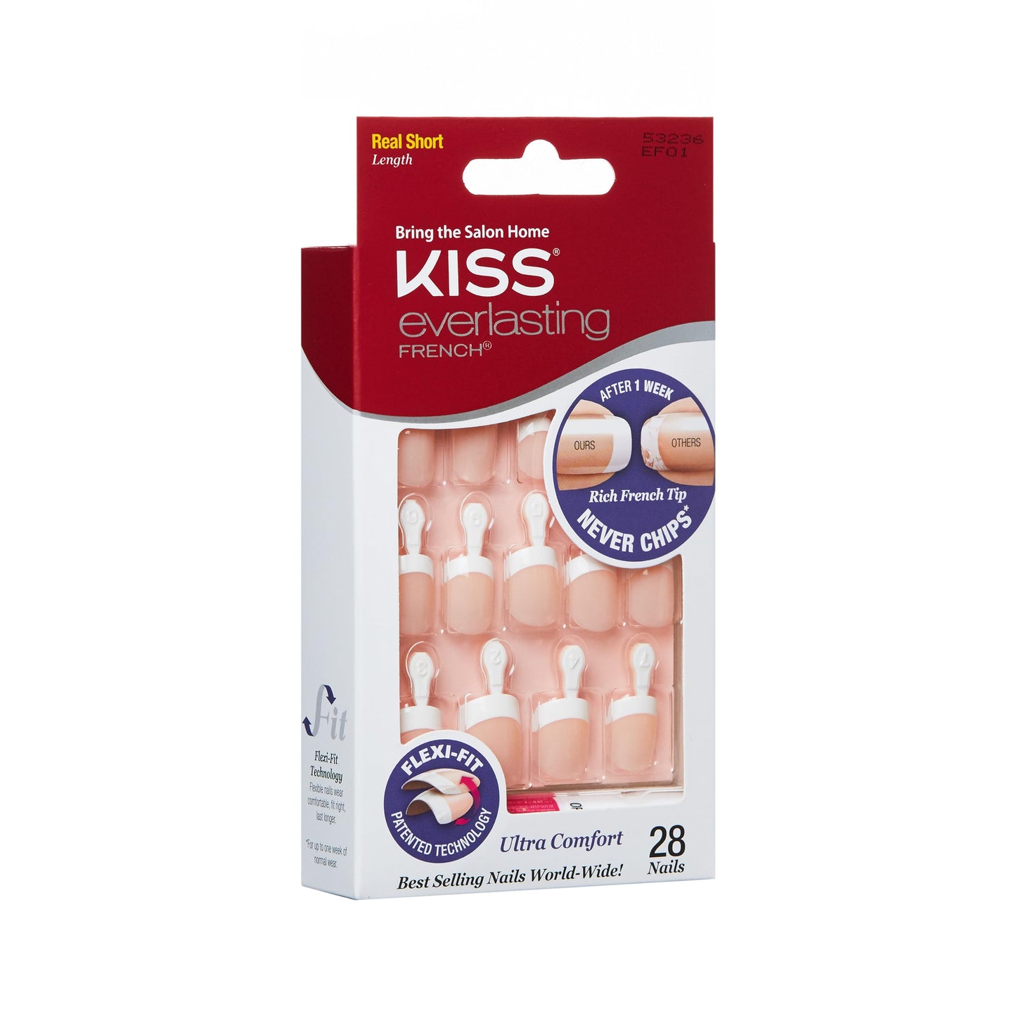 Kiss Everlasting French Nail Manicure, Chip-Free with Flexi-Fit Technology, Real Short, "Endless", Nail Kit with Pink Nail Glue (Net Wt. 2 g Beauty & Personal Care KISS