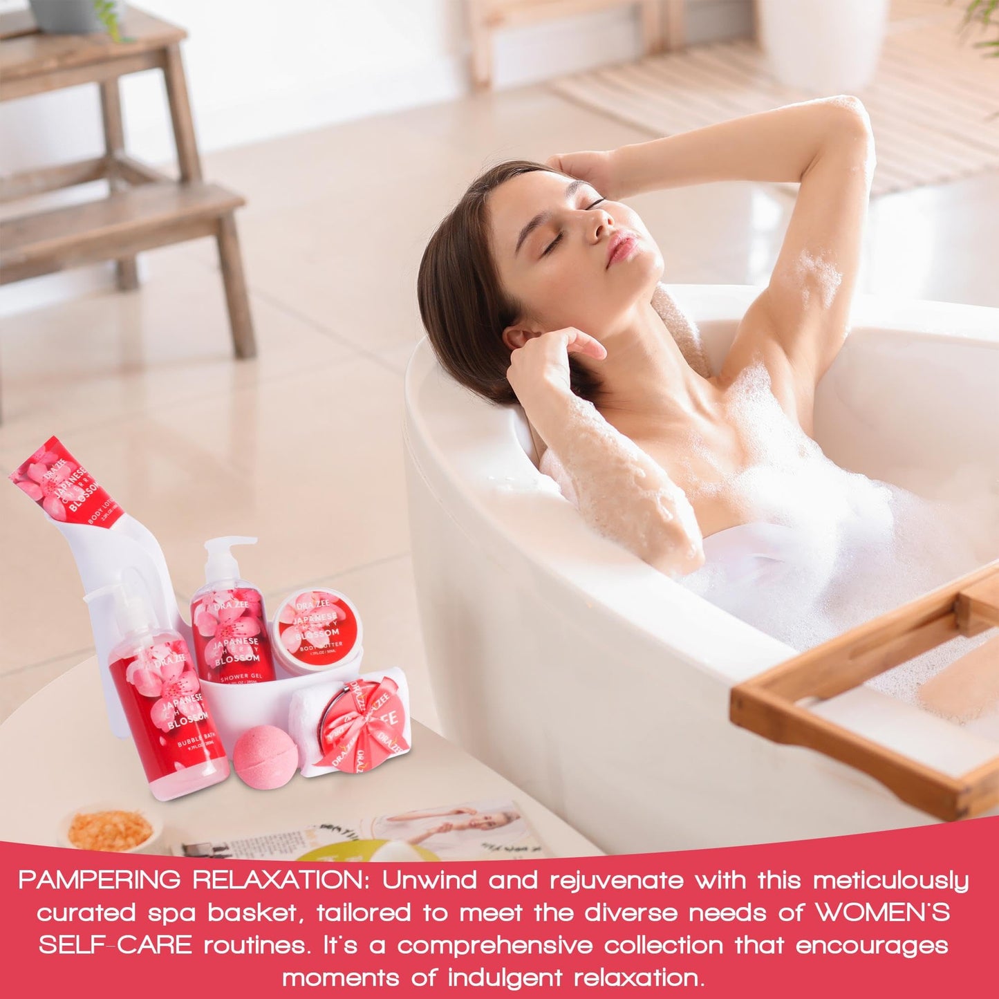 Valentine’s Day Gifts for Women - 8 Pc Spa Gift Baskets for Women, Cherry Blossom Scented Heel Shoe Spa Basket, Elegant Bath Set, Romantic Spa Gift Beauty & Personal Care Draizee