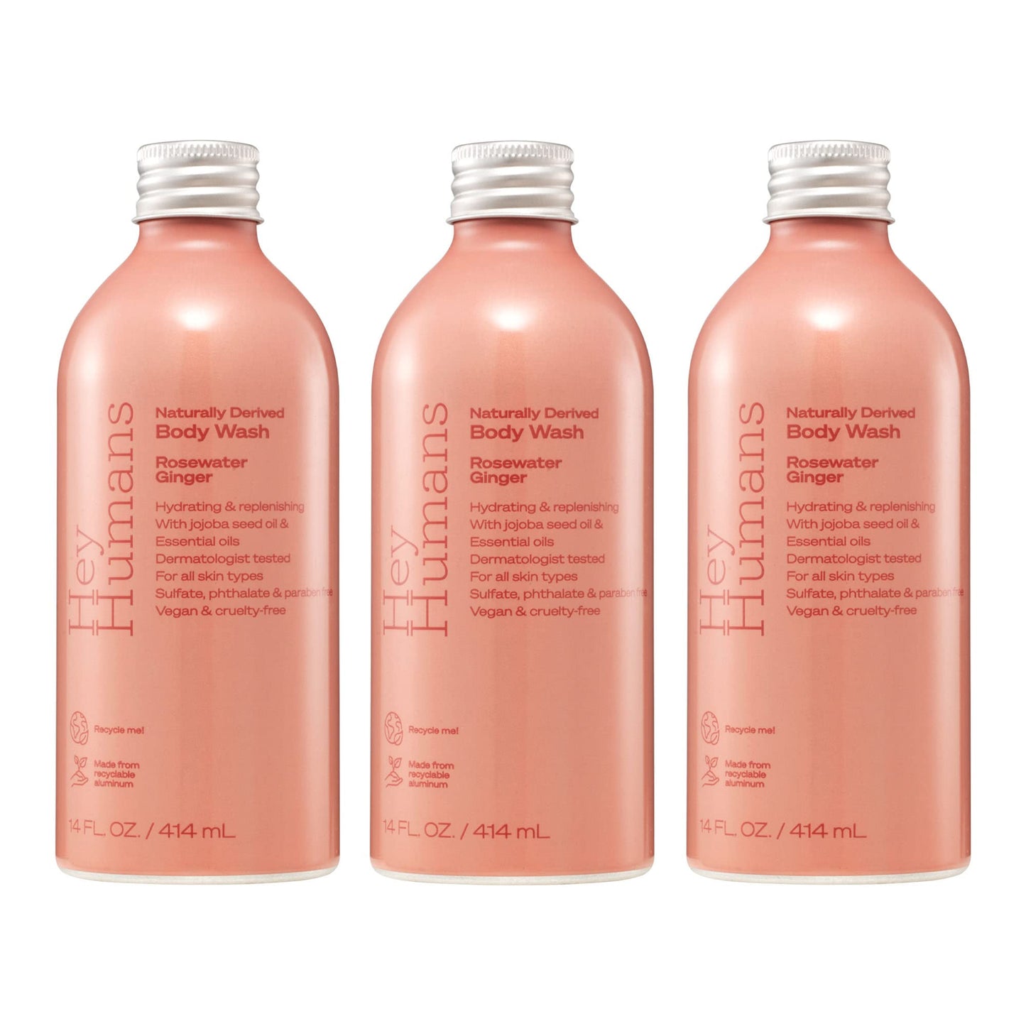 Hey Humans Rosewater Ginger Moisturizing Body Wash with Natural Ingredients & Jojoba Oil | Clean, Vegan, Sulfate Free Bath & Body Wash for Women | Beauty & Personal Care HEY HUMANS