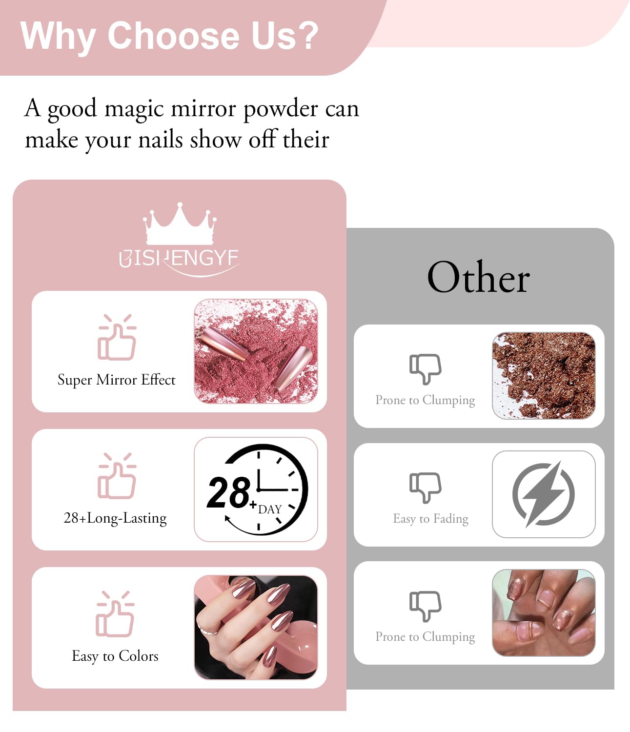 100% Metallic Effect Gold Chrome Nail Powder BISHENGYF: Holographic Mirror Glitter Gold Chrome Pigment Manicure Silver Copper Rose Gold Chrome Nail Beauty & Personal Care BISHENGYF