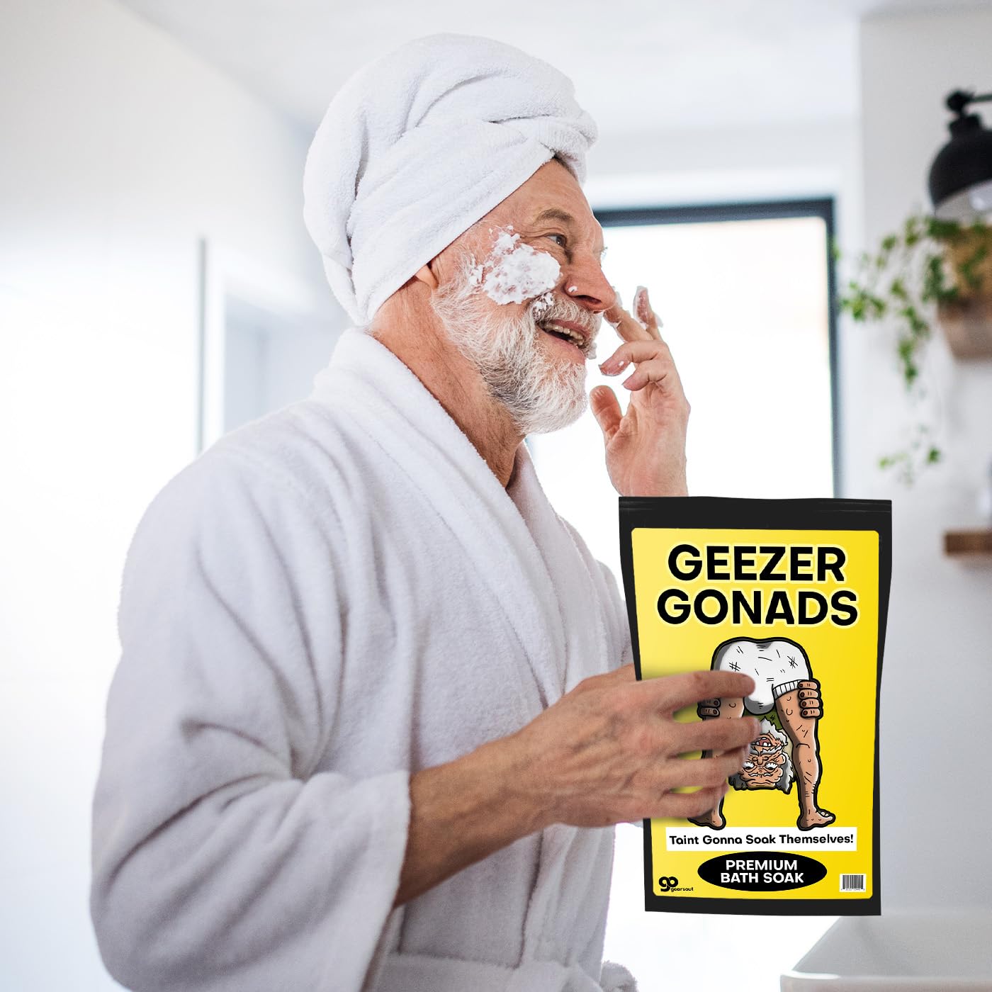 Geezer Gonads Gag Gift for Old Farts Men’s Bath Soak for Father’s Day Care Basket Ideas Stress Relief Sea Salts Stocking Stuffers Over-the-Hill Beauty and Personal Care Gears Out