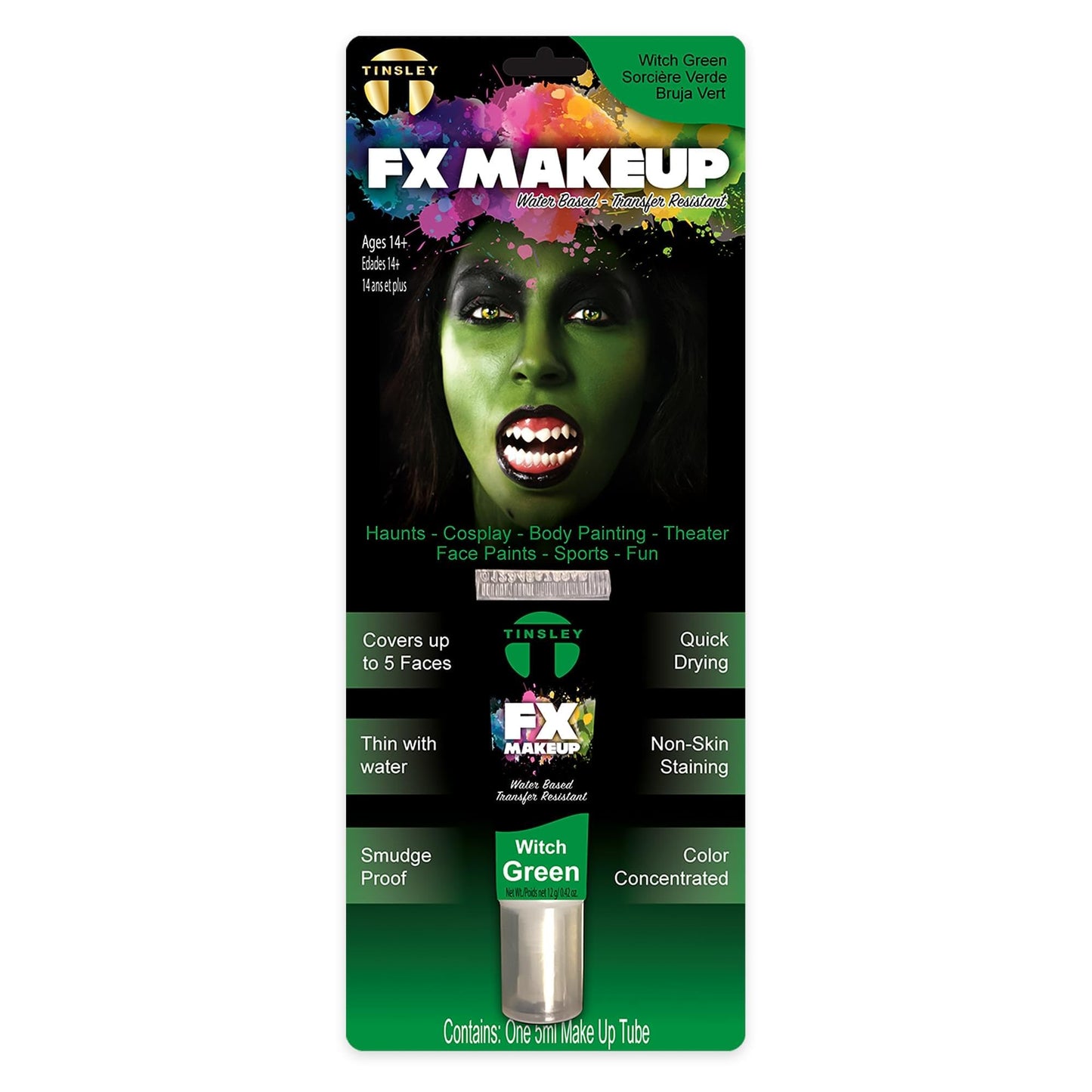 Tinsley Transfers FX Makeup - Face and Body Paint - Water-Based Cream - 7g / 0.24 oz Tube (Green) Beauty & Personal Care Tinsley Transfers