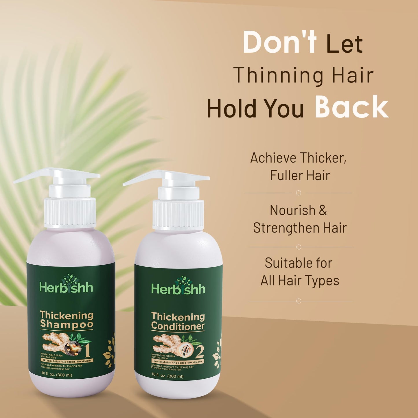 Herbishh Ginger Extract Thickening Shampoo and Hair Conditioner for Hair Thickening, Suitable for All Type Hair, Sulphates & Parabens Free 10fl. oz Beauty & Personal Care Herbishh