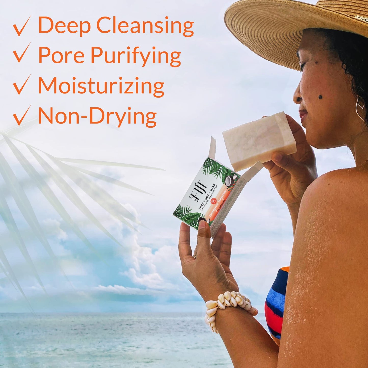 "Coco Fiji Soap Bar for Face and Body Infused With Organic Coconut Oil, Lemongrass Tangerine Essential Oil, Natural Soap for Moisturizing & Pore Beauty & Personal Care Organic Fiji