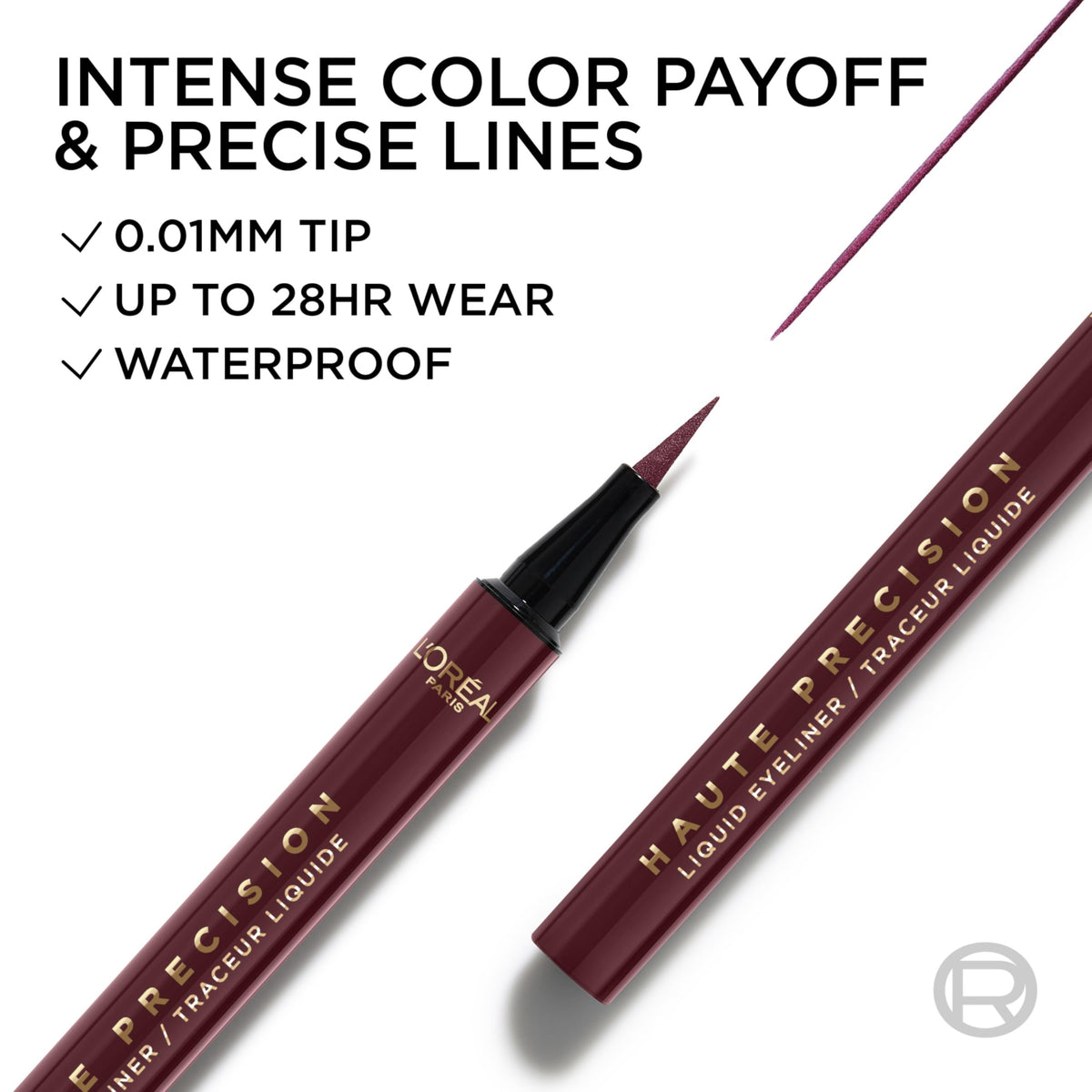 L'Oreal Paris Haute Precision Waterproof Liquid Eyeliner, Smudge-Proof Eye Liner with Micro-Tip, for up to 28HR Eye Makeup Wear, 050 Burgundy Cashmere