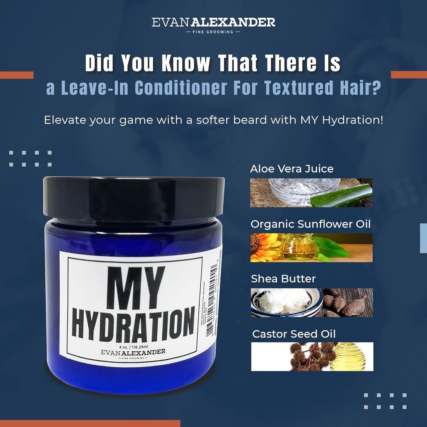 Evan Alexander Fine Grooming MY Hydration Beard Leave-In Conditioner for Men - 4 oz, Hydrates, Softens, Eliminates Dryness, Tames Frizz, Promotes Beauty & Personal Care Evan Alexander Fine Grooming
