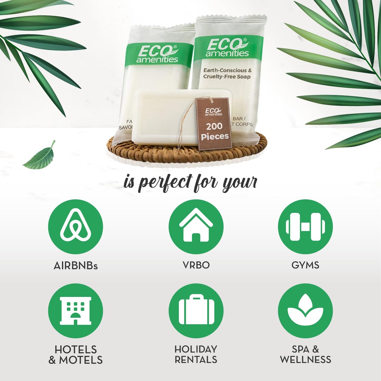 ECO amenities Bar Soap Pack - 200 Count, 1 oz Travel Body Bars - Individually Wrapped Hotel Guest Soaps for Travel Hygiene - Light Green Tea Scent Beauty & Personal Care ECO amenities
