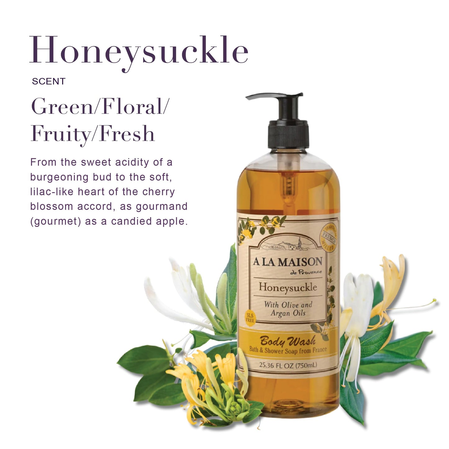 A LA MAISON Hydrating Body Wash Honeysuckle, Uses: Body, Essential Oils, Plant Based, Vegan, Cruelty-Free, Alcohol & Paraben Free (25.36 oz, 2 Pack) Beauty & Personal Care A LA MAISON