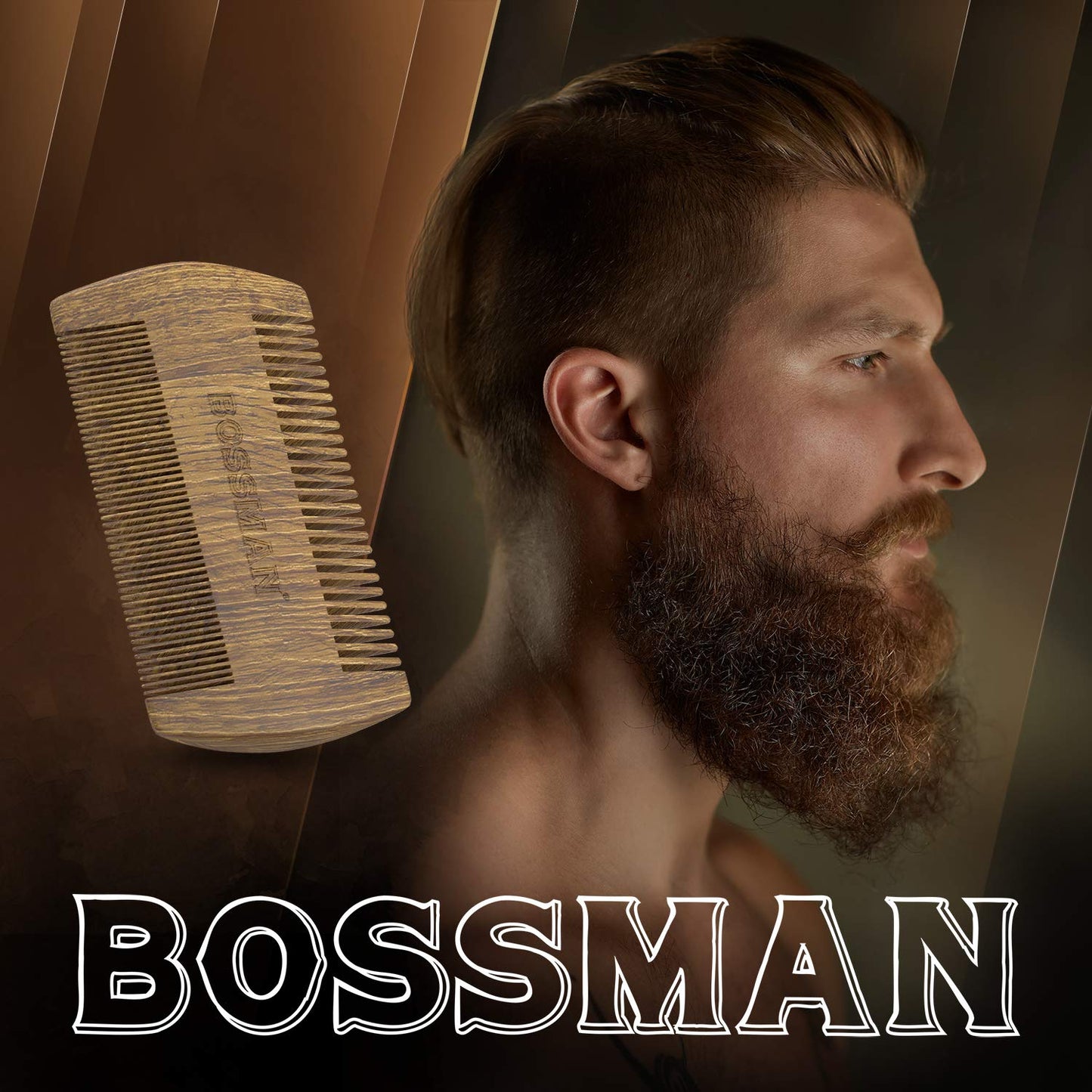 Bossman Pocket Size Sandalwood Comb with Protective Case - Fine and Wide Tooth for Beard, Mustache, and Hair Shaping Tool Beauty & Personal Care Bossman