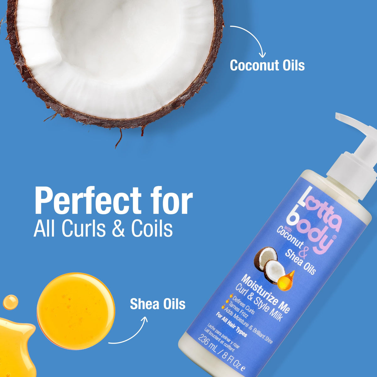Lotta Body, Coconut Oil and Shea Moisturize Me Curl & Style Milk, Defines Curls, Anti Frizz, Adds Moisture & Shine 8 Fl Oz Beauty & Personal Care Lottabody