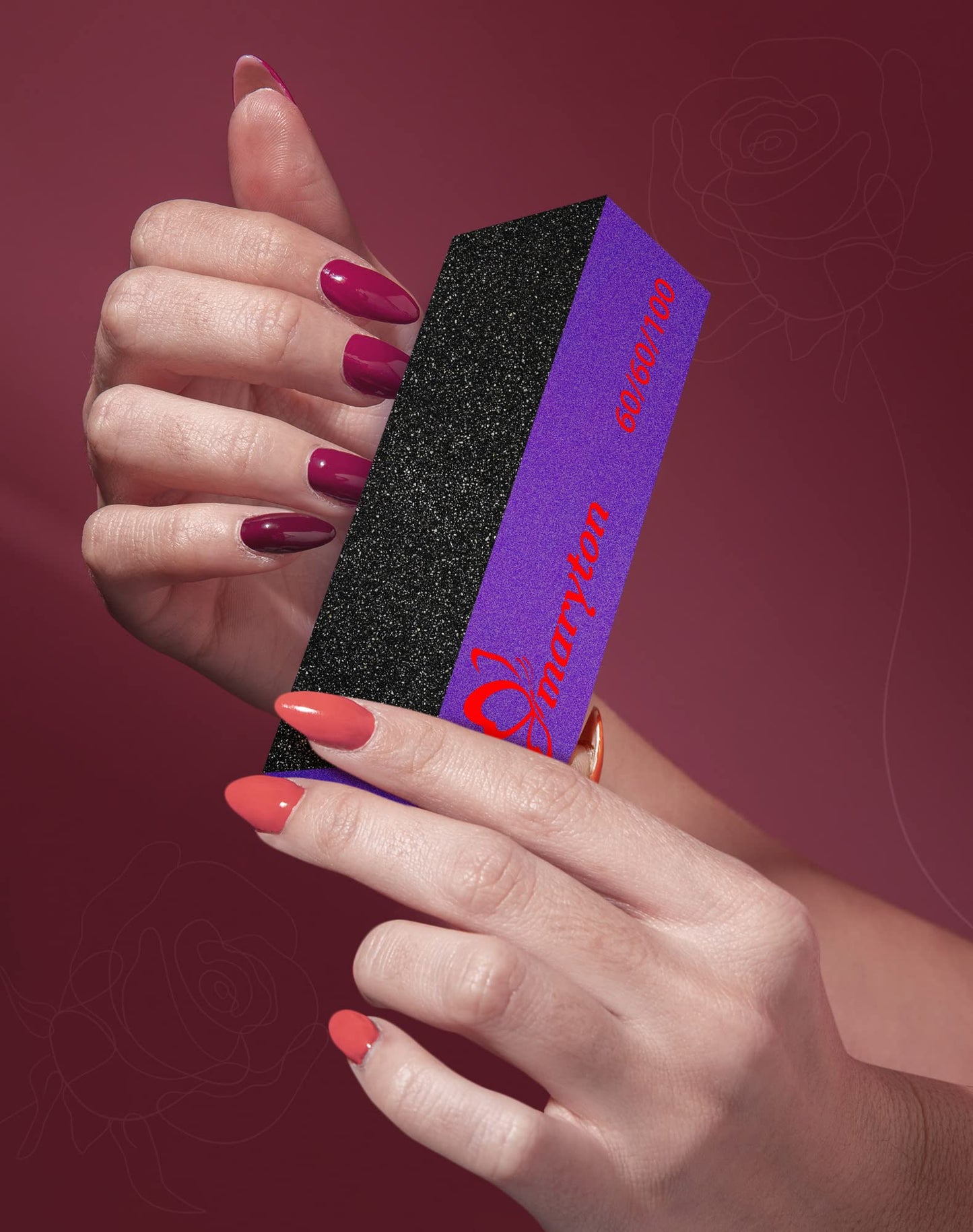 Maryton Nail Buffer Sanding Block Polisher Buffing File 60/100 Grit for Acrylic Nail Art Kit Manicure Tools 10 PCS (Black Purple) Beauty & Personal Care MARYTON