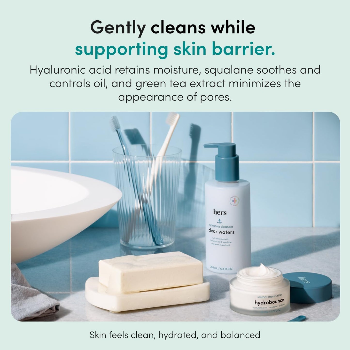 hers Clear Waters Facial Cleanser - Hyaluronic Acid, Squalane, & Green Tea Extract - Hydrating Face Wash for All Skin Types - pH Balanced Beauty & Personal Care HIMS & HERS