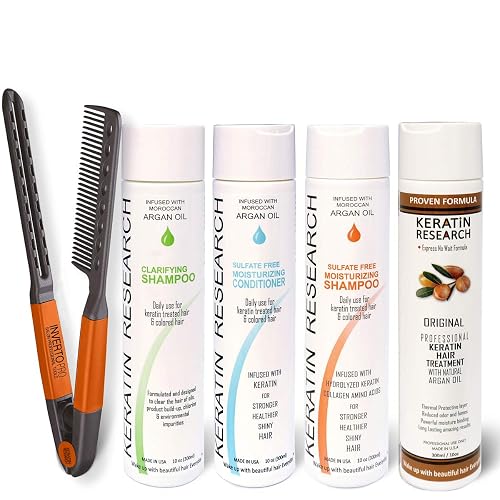 Complex Brazilian Keratin Blowout Hair Treatment 4 Bottles 300ml Value Kit Includes Sulfate Free and Easy Comb Queratina Keratina Brasilera Beauty & Personal Care KERATIN RESEARCH