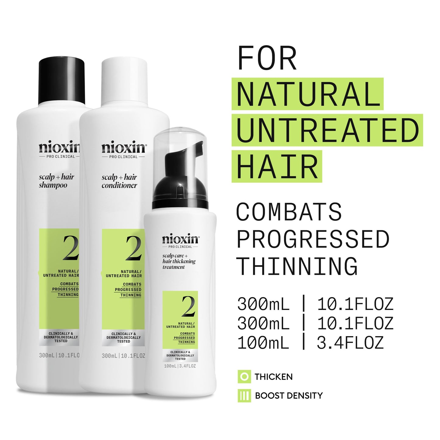 Nioxin Scalp + Hair Thickening System 2 | For Natural or Untreated Hair with Progressed Thinning| Full Size| 3 Month Supply Beauty and Personal Care NIOXIN