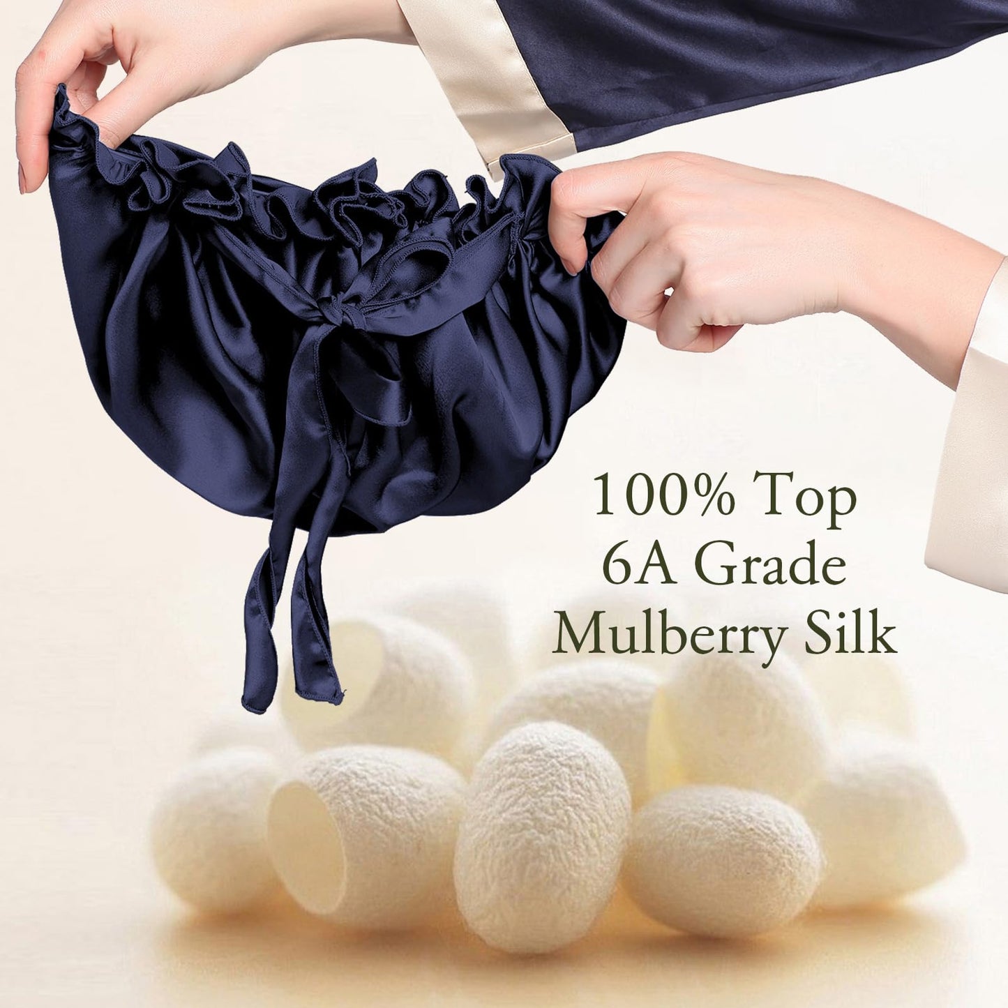 LilySilk Silk Bonnet for Sleeping Womens Sleep Cap 100% 19MM Mulberry Silk for Long Curly Hair Adjustable Stretchy Navy Blue Beauty and Personal Care LilySilk