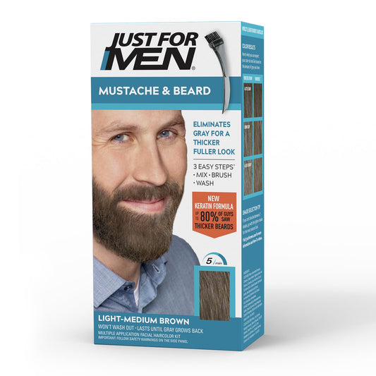 Just For Men Mustache & Beard multiple uses Beard Coloring for Gray Hair with Brush. Keratin Biotin Aloe and Coconut Oil for Healthy Facial Hair Light Beauty & Personal Care Just for Men
