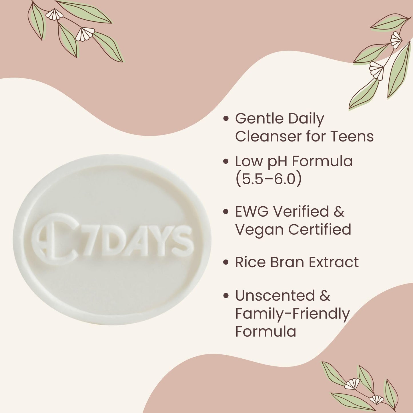 CDH7DAYS Rice Bran Soap Bar for Teens, EWG Verified & Vegan, Low pH 5.5-6.0, Korean Handmade Natural Body Soap, Unscented, Plant-Based Gentle Beauty & Personal Care CDH7DAYS Soap that Resembles Nature