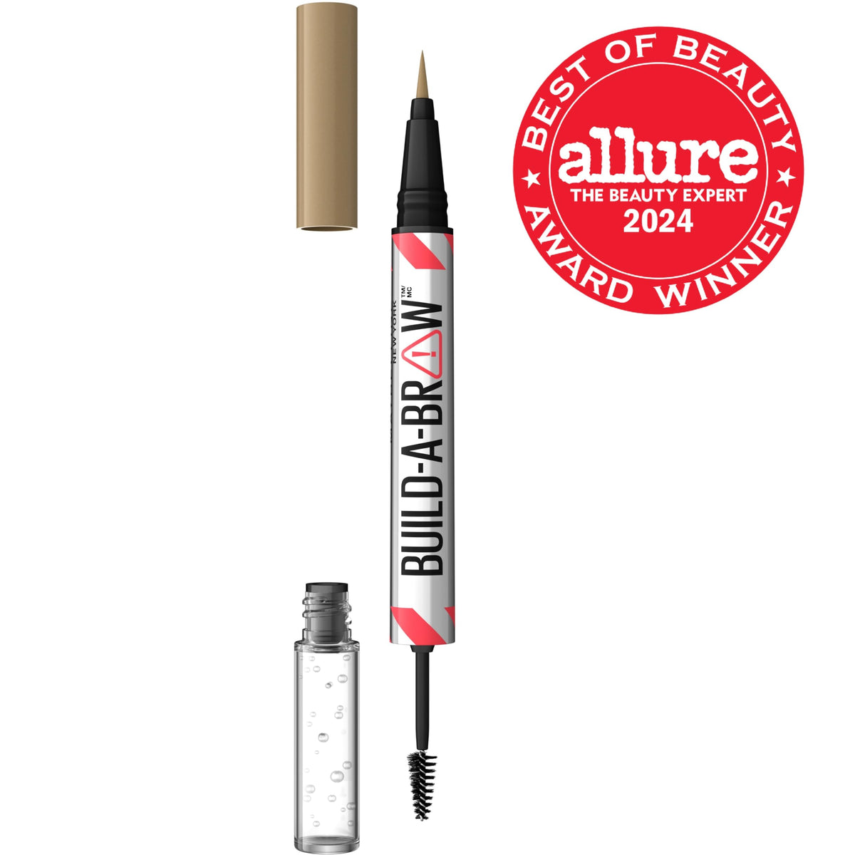 Maybelline Build-A-Brow 2-in-1 Brow Pen and Sealing Eyebrow Gel, Eyebrow Makeup for Real-Looking, Fuller Brows, Blonde, 1 Count