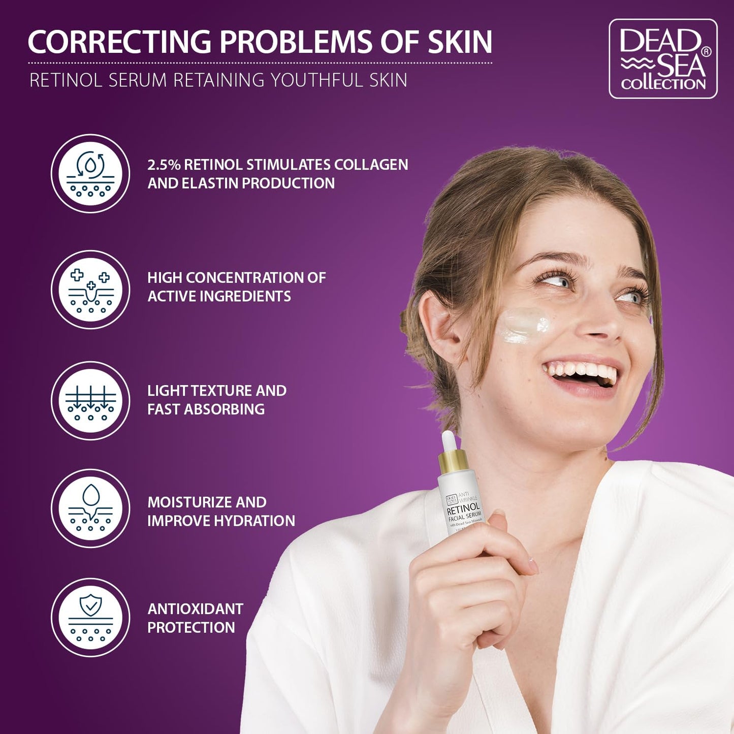 Dead Sea Collection Serum for Face with 2.5% Retinol, Dead Sea Minerals, and Vitamin E - Anti Aging Nourishing Skin Care Moisturizer to Reduce Beauty & Personal Care Dead Sea Collection
