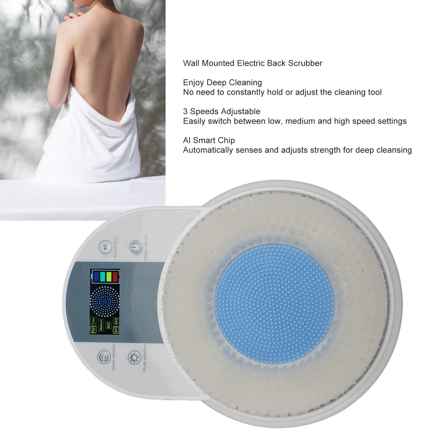 Ai Smart Chip Electric Back Scrubber, Wall Mounted Rechargeable Deep Cleansing Body Shower Brush with Automatic Shut Off, Deep Clean Skin (US Plug) Beauty and Personal Care Yinhing