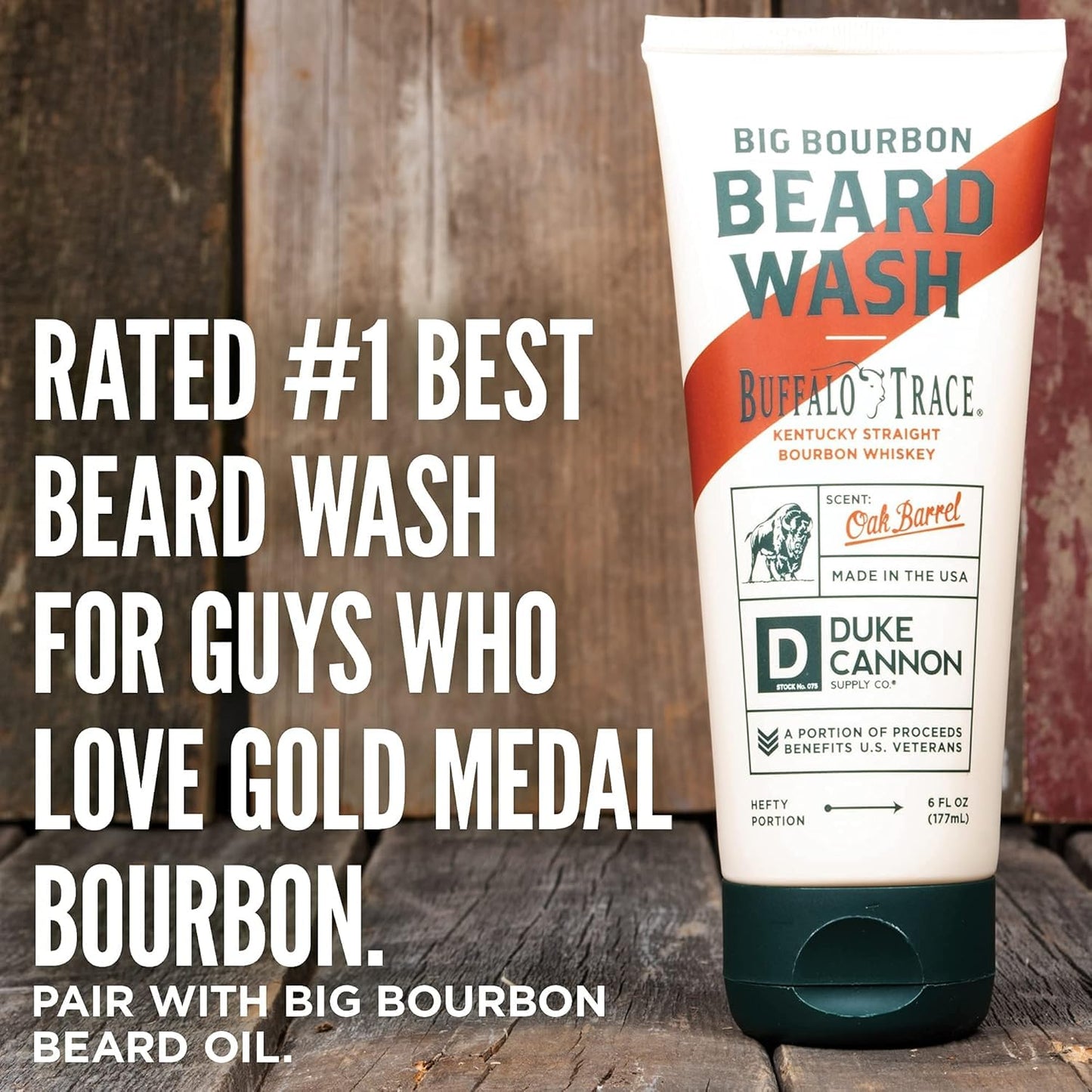 Duke Cannon Big Bourbon Beard Wash, 6oz - Hydrating Beard Cleanser with Hops Extract, Soybean Oil & Barley Protein - Woodsy Oak Barrel Scent, SLS Beauty & Personal Care Duke Cannon Supply Co.